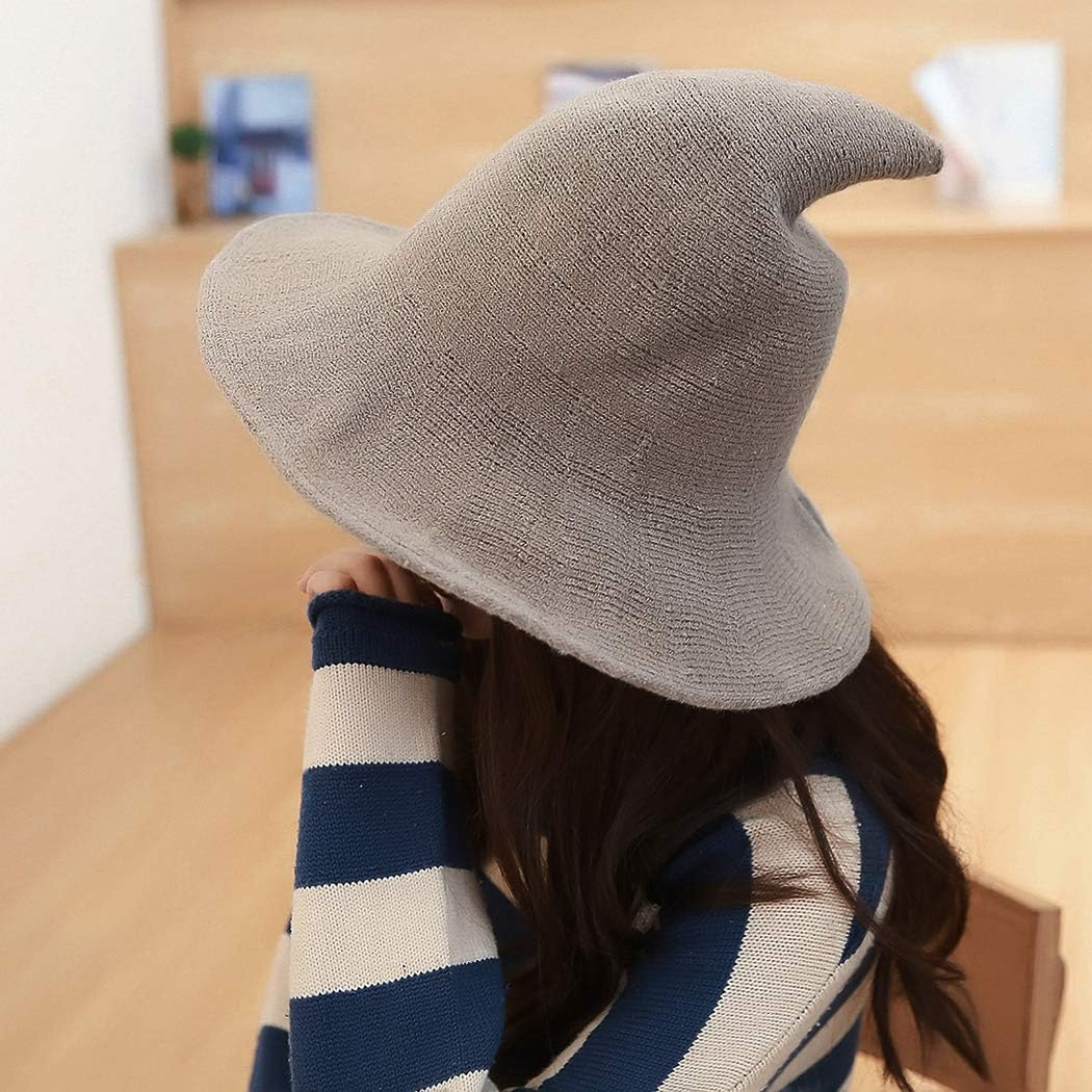Plenmor Modern Felt Witch Hat - Foldable Candy Colored Wool Knit for Halloween Party, Cosplay Costume and Daily Use (Khaki)