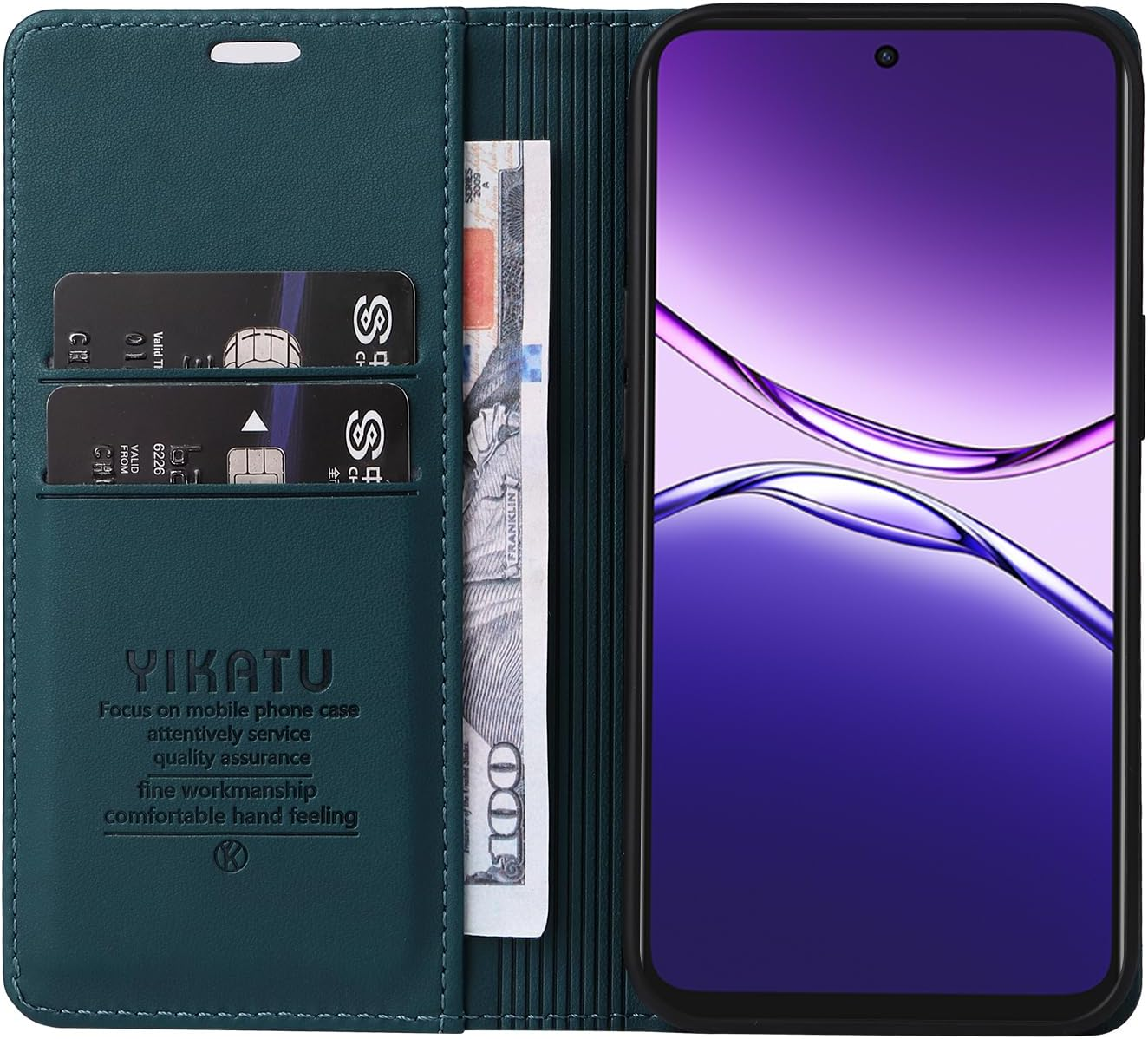 YBFJCE Case for Oppo A5 Pro 5G PU Leather Wallet Cover,Flip Folio Case with Card Holders,Magnetic Phone Cover Compatible with Oppo A5 Pro 5G,Green image number 1