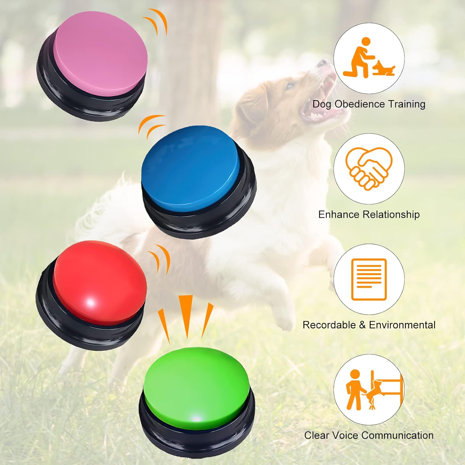 TNSLAND Dog Buzzers with Recording Function, Pack of 4, Dog Training Bell, Pet Interaction Toy, Small Breeds image number 4