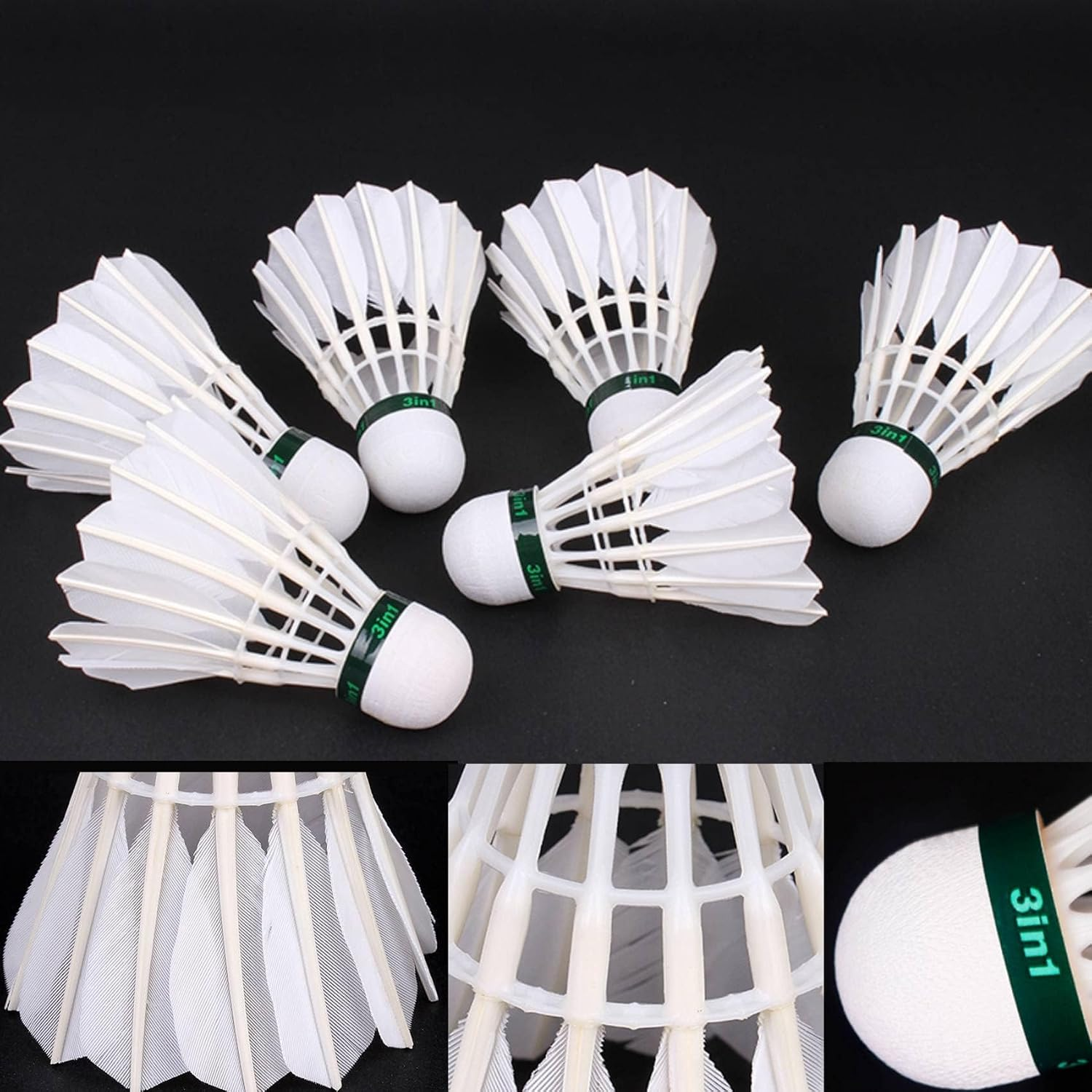 SPPHONEIX 12-Pack Goose Feather Badminton Shuttlecocks with High Durability 3 in 1 Badminton Balls Model D1 image number 5