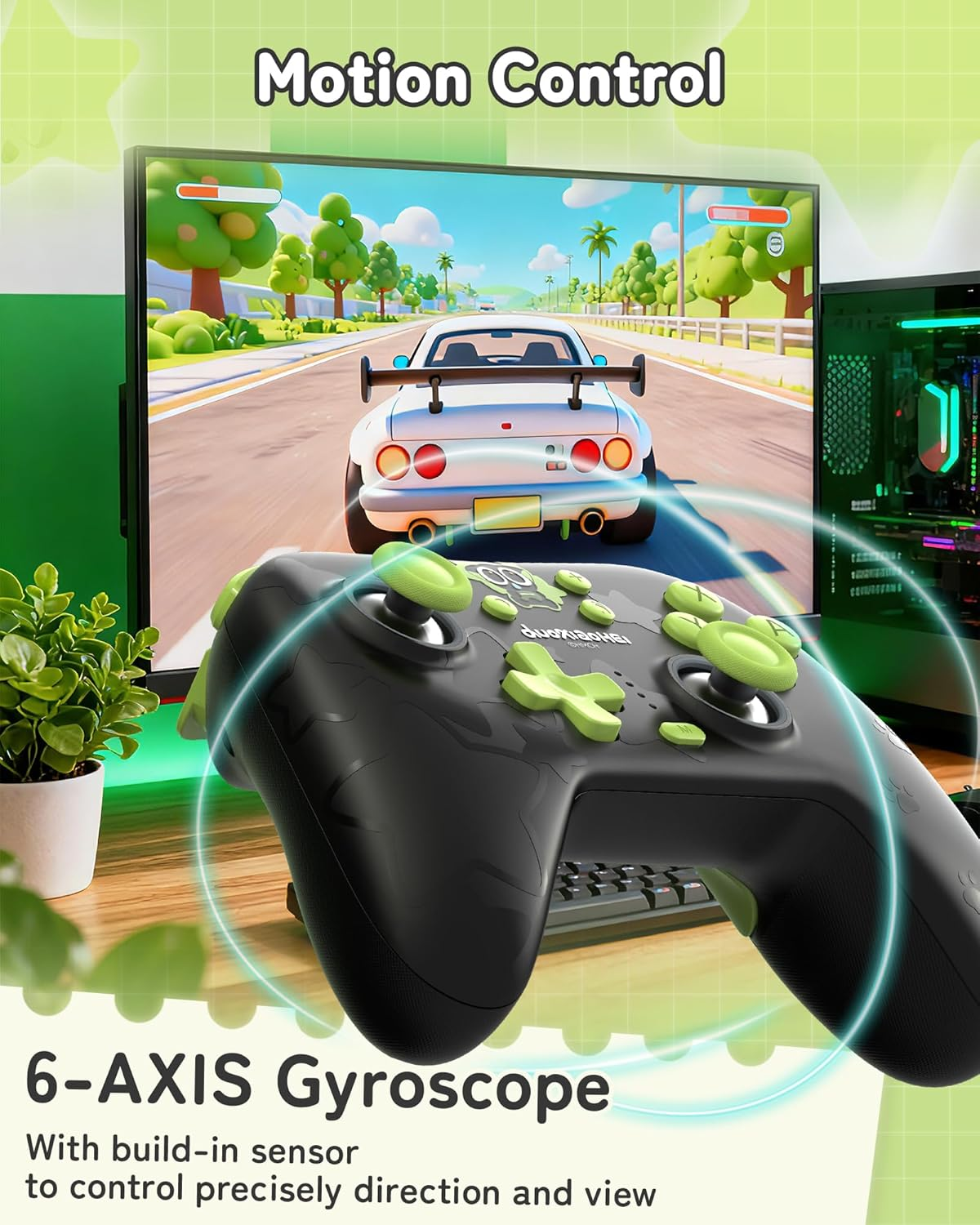 Geekshare Game Controller for Switch 2/Switch/Pc/Ios/Android, Wireless Bluetooth & Wired, 1000Mah Battery, 6-Axis Gyro, Dual Vibration, RGB Light - the HEI Series image number 2