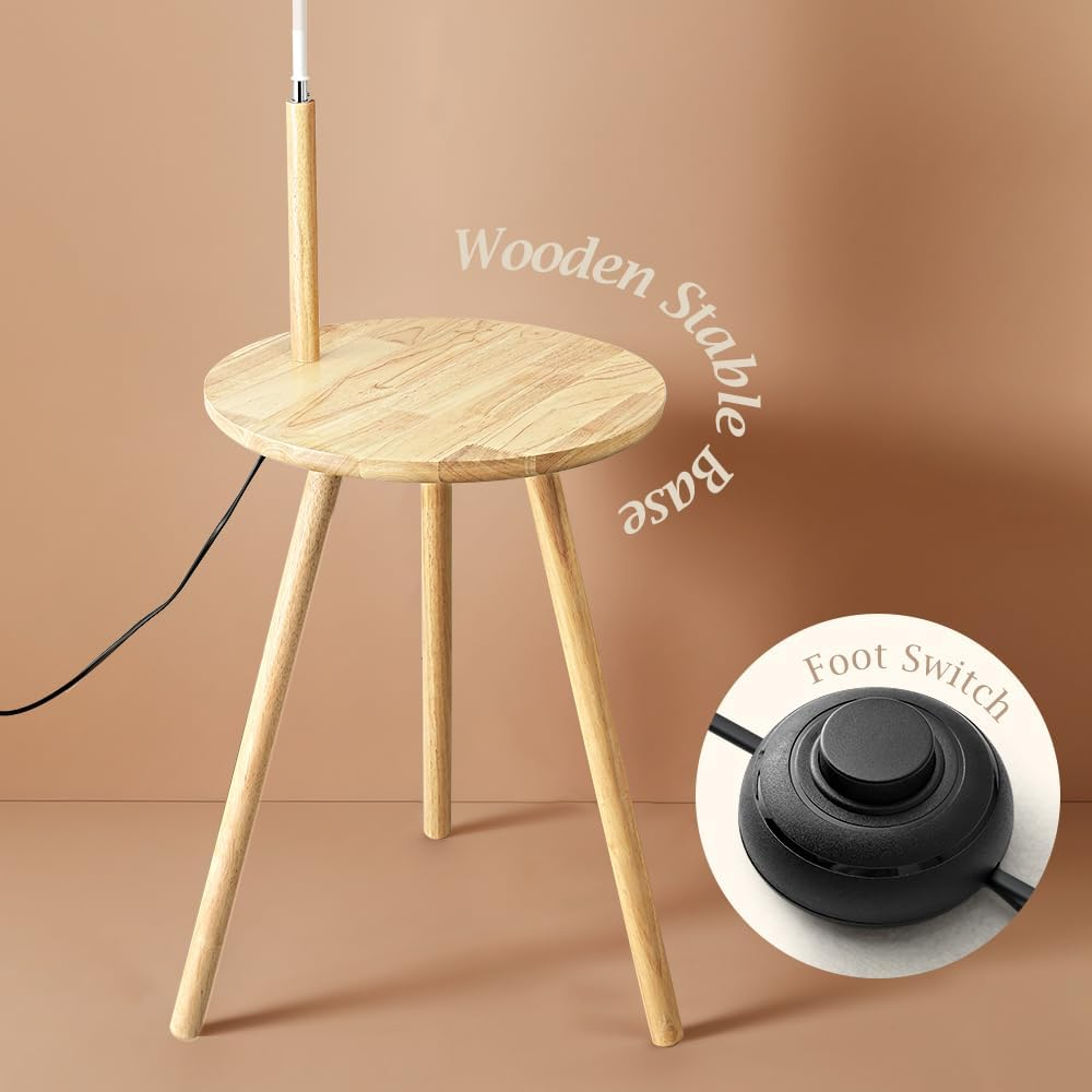 Krear Floor Lamp with Table, Tripod Wooden Lamp for Study Living Room, Foot Switch Standing Light Coffee Table Tall Lamp Natural image number 6