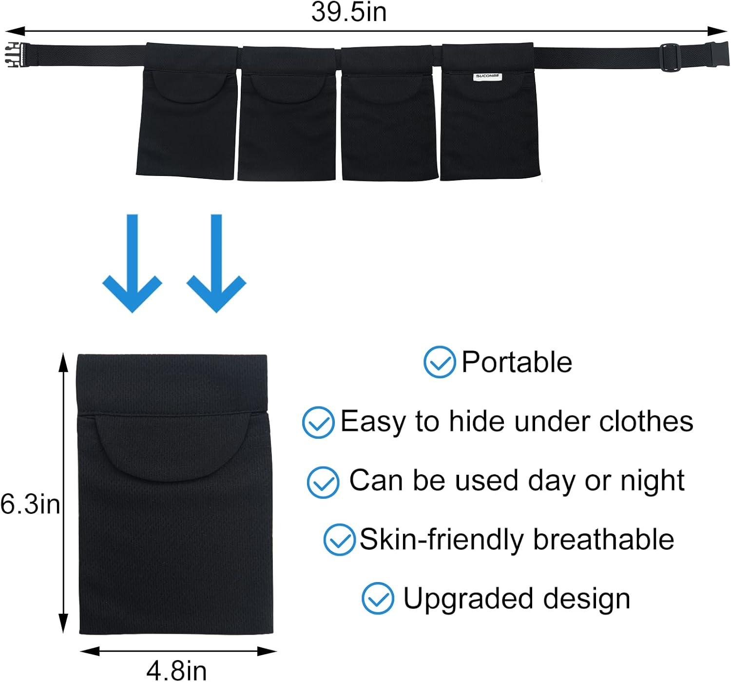 SUCONBE Adjustable Mastectomy Drain Holder-4 Drain Pouches and Shower Bag, for Breast Surgery Mastectomy Breast Reduction Augmentation Post-Surgery Recovery Support Tummy Tuck Patient Care Kit (Black) image number 3