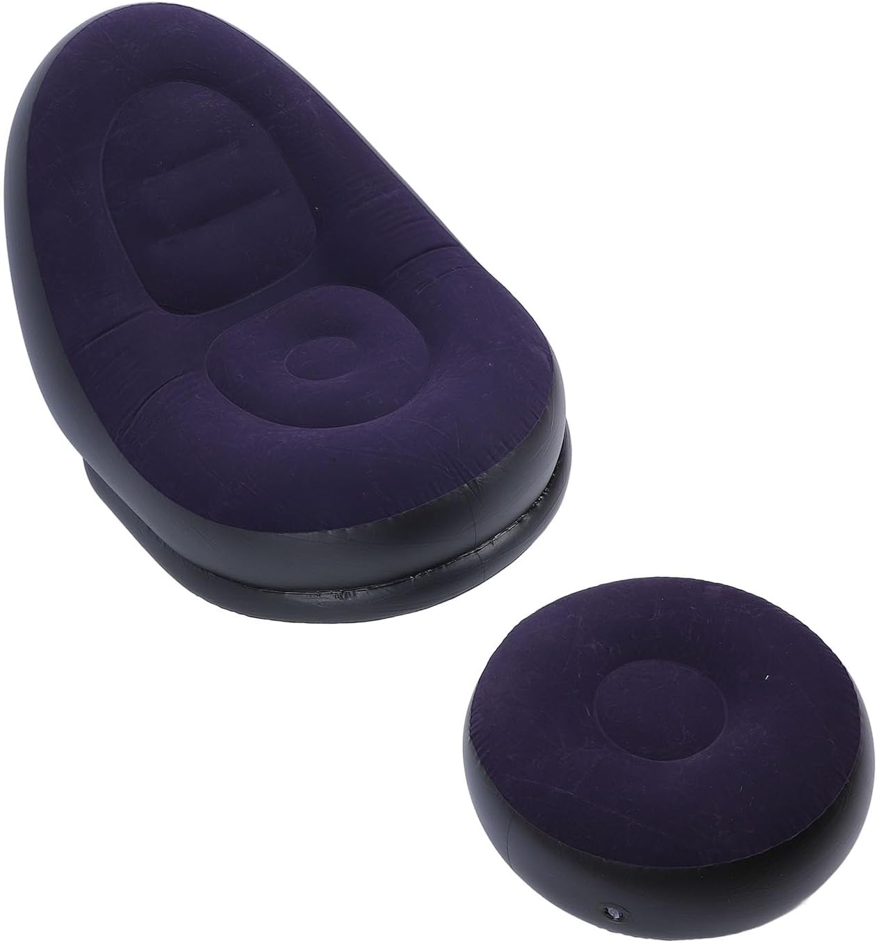 Inflatable Sofa Chair, Stylish Soft Blow up Lounger with Footstool, Ergonomic Design for Living Room, Outdoor Travel, Camping (Dark Blue)