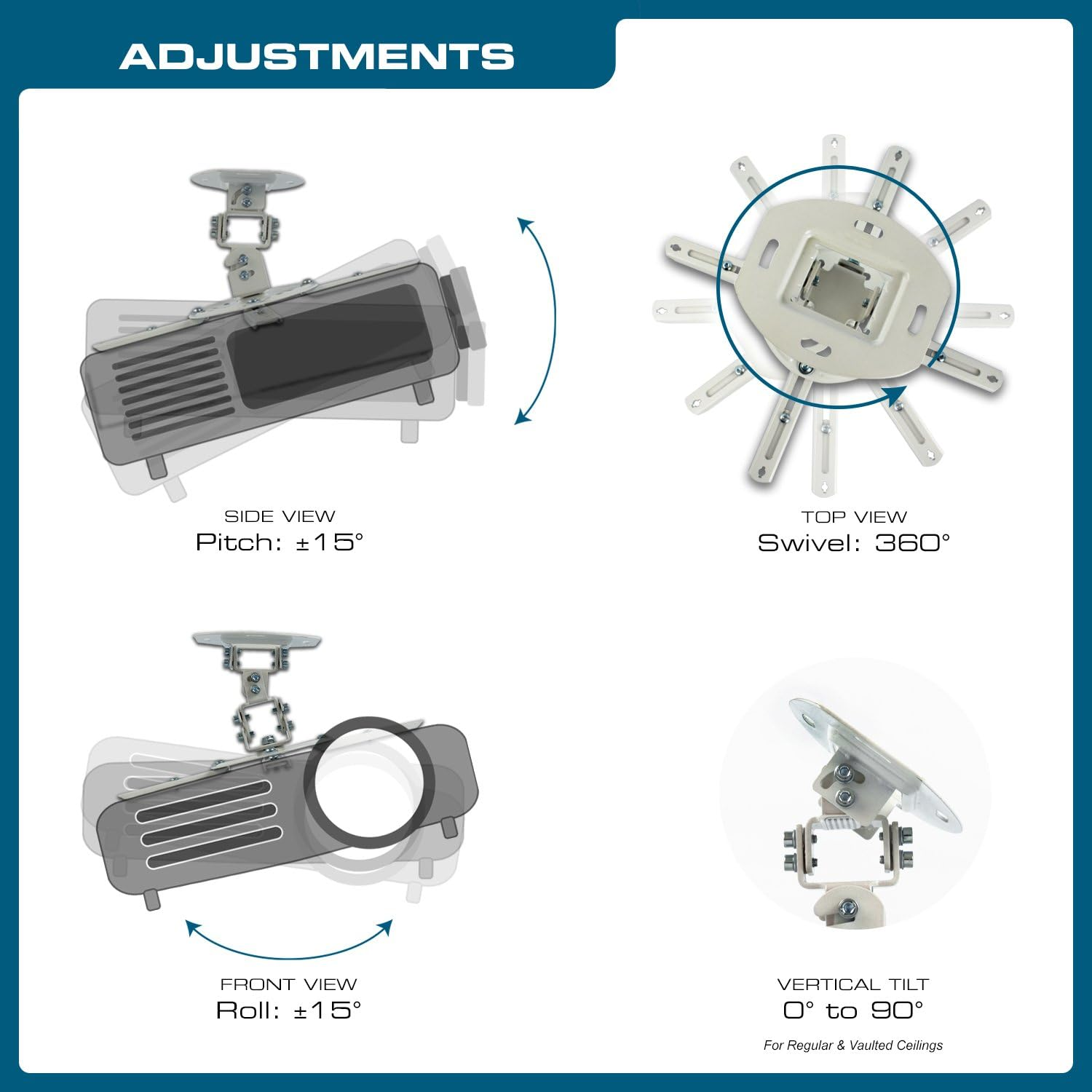 Qualgear Qg-Pm-002-Wht-S Projector Ceiling Mount Accessory, White image number 4