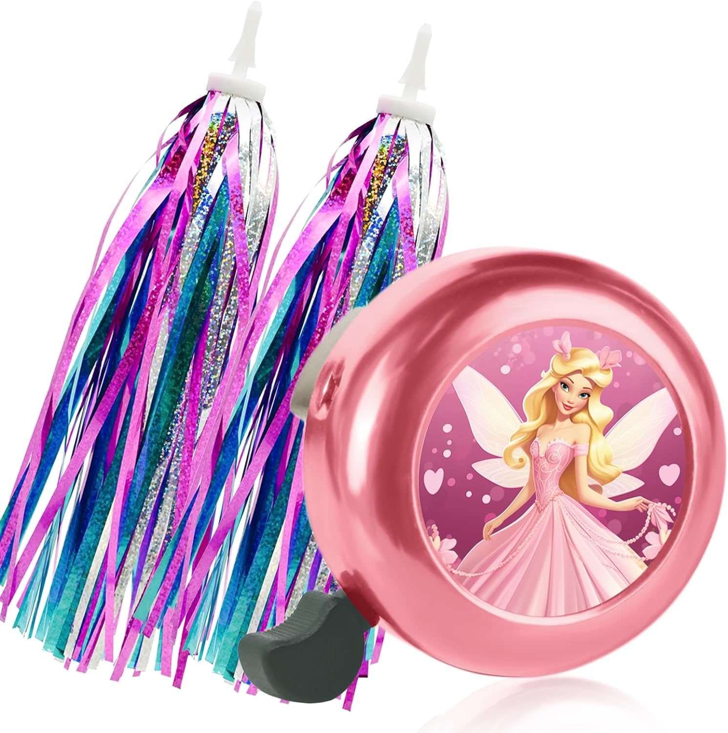 Kids Bike Bell with 2 Pcs Bike Streamers for Girls, Bicycle Pinwheel for Boys Girls Cute Children'S Bike Accessories