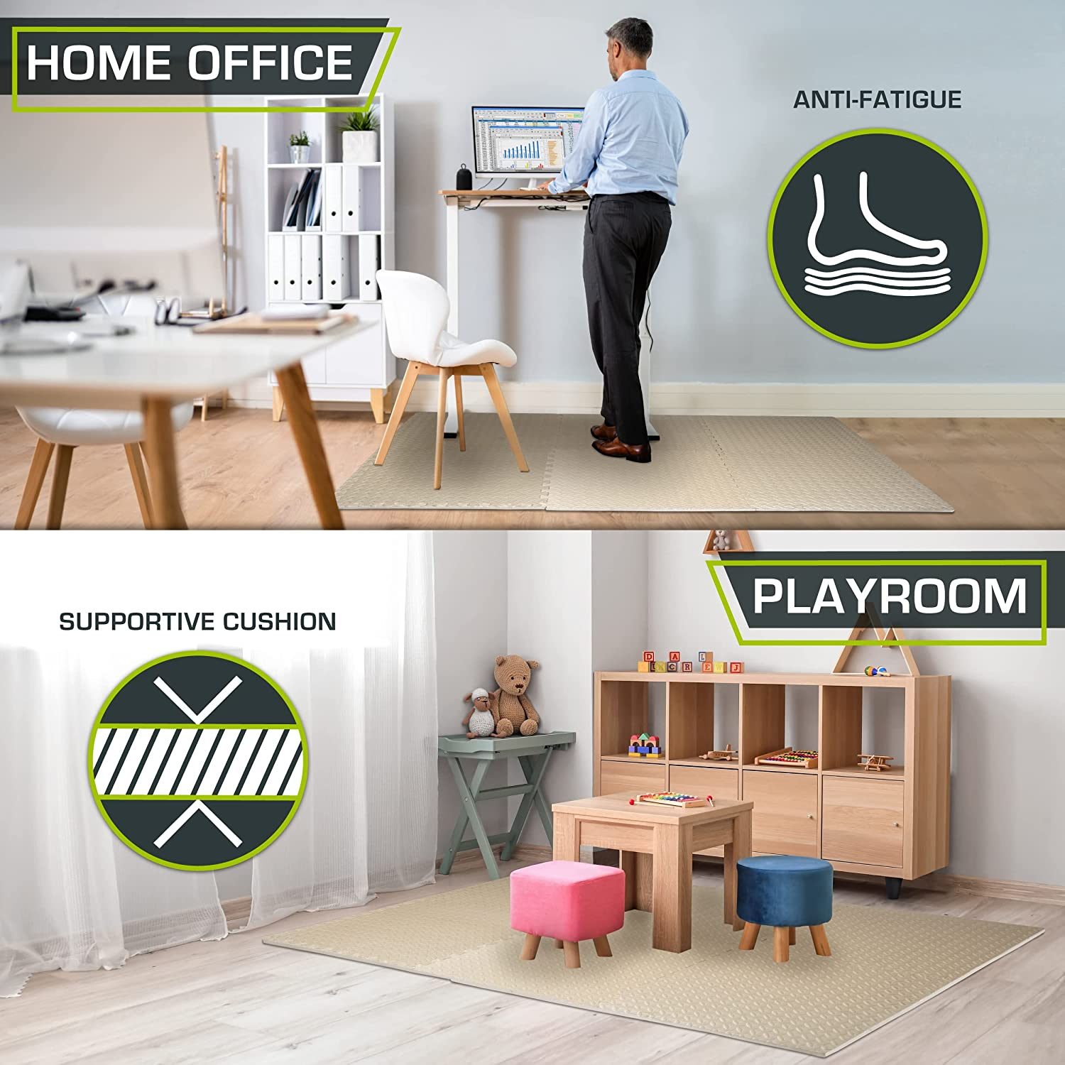 Prosourcefit Puzzle Exercise Mat &frac12; In, EVA Interlocking Foam Floor Tiles for Home Gym, Mat for Home Workout Equipment, Floor Padding for Kids, Cream, 24 in X 24 in X &frac12; In, 24 Sq Ft - 6 Tiles