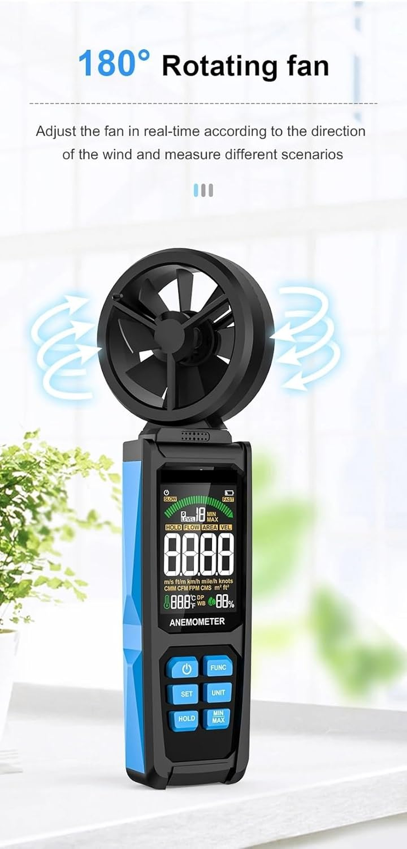 Handheld Digital Anemometer, LCD Backlight Air Wind Speed Scale, Accurately Measure Wind Speed & Temperature Measure image number 1