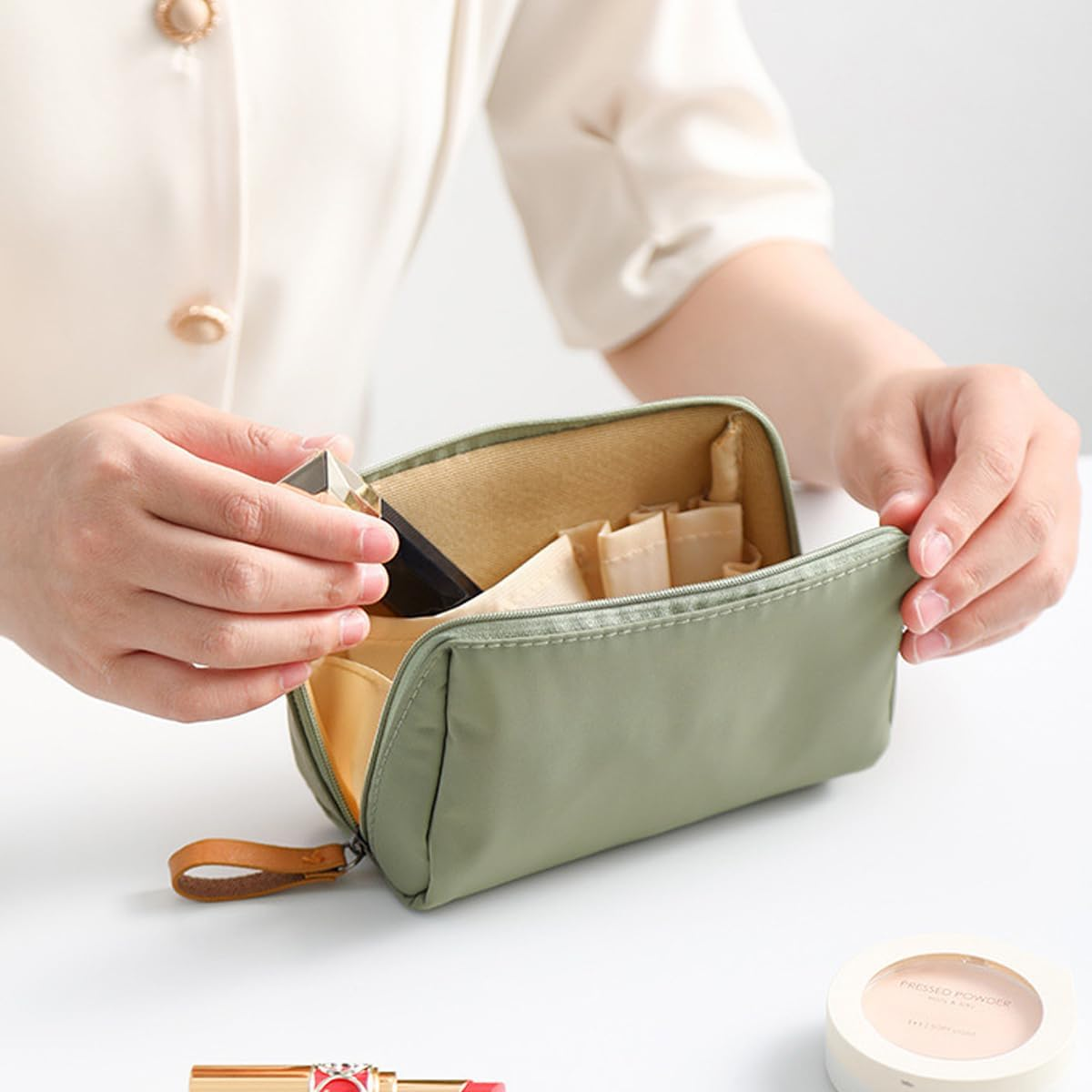 AIMALL 4 PCS Women'S Portable Korean Mini Makeup Bag, Waterproof Travel Cosmetic Storage Bag, Large 7.28X5.11X2.55 Inches, Small 6.29X4.33X2.16 Inches image number 1