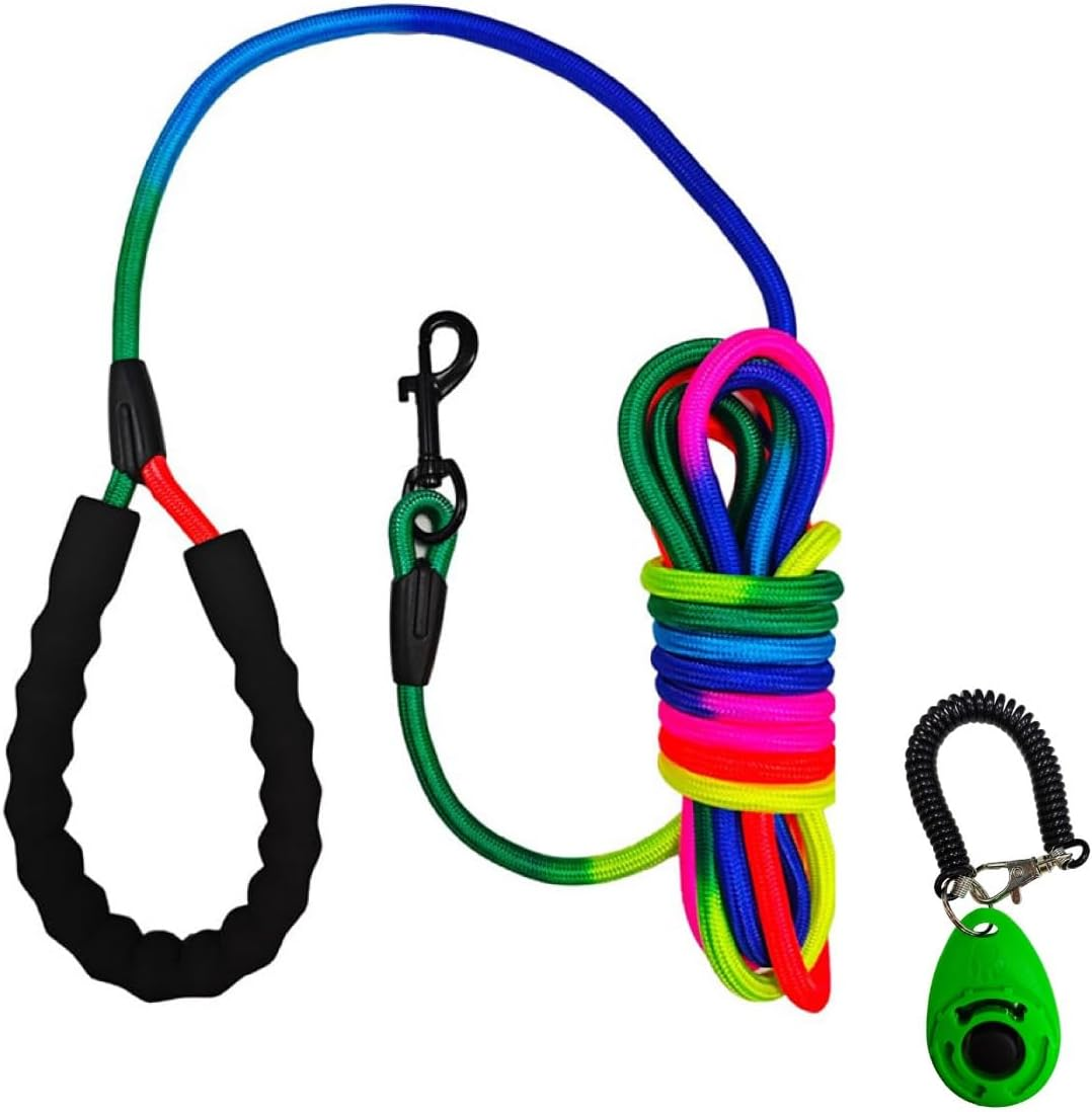 Petavee Dog Training Leash, Long Dog Training Leash with Training Clicker, Reflective Dog Leash, Extra Long Leashes of 5M 10M (15Ft 30Ft), Multicolor Leads for Small Medium Large Dogs 30Ft(10 Meter)