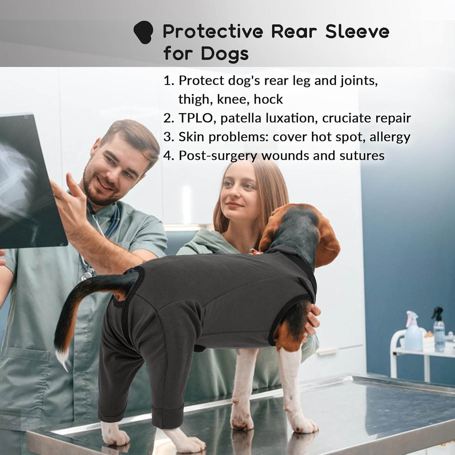 PUMYPOREITY Dog Bodysuit after Op, Dog Bodysuit after Castration Male Elbow Bandage Rear Legs Op Suit Medical Pet Shirt Knee Support Rear Leg (Grey, S) image number 4