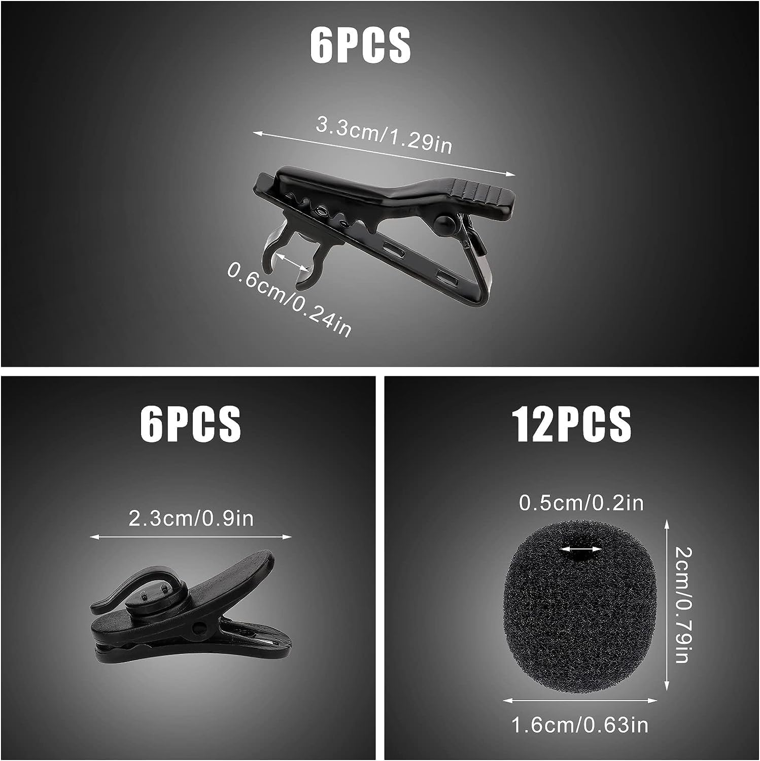 12Pcs Lavalier Microphone Clip Metal Tie Clips with 12Pcs Foam Windscreen Cover, Lapel Microphone Replacement Kit, Shirt Clip, Metal Lapel Mic Clips Sponge Cover Kit Mental Lavalier Microphon