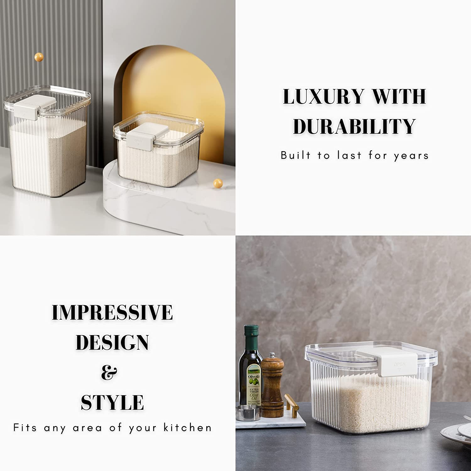 The Good Home&trade; 5 Piece Container Set, Large Airtight Food Storage Container Set of Two, 10KG and 5KG Storage Container Comes with Scoop and 3 Containers for Kitchen and Pantry Organiser