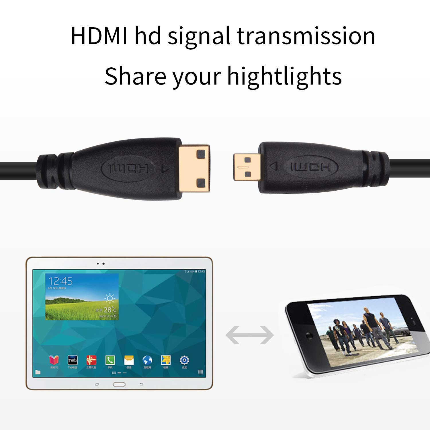 Bronagrand Micro HDMI Male Type D to Type C Mini HDMI Male Connector Adapter Cable Cord Black,0.3 Metre image number 6