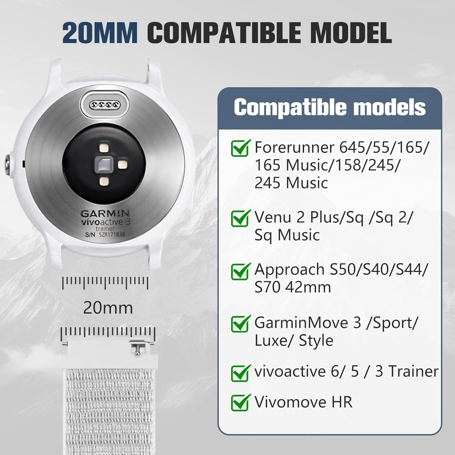 Ouwegaga 20Mm Watch Band Compatible with Garmin Vivoactive 6 5 3/Forerunner 245/645, 22Mm Watch Band Compatible for Garmin Venu 3/Venu 2/Vivoactive 4 45Mm/Forerunner 255/265, Soft Nylon Sport Strap image number 6