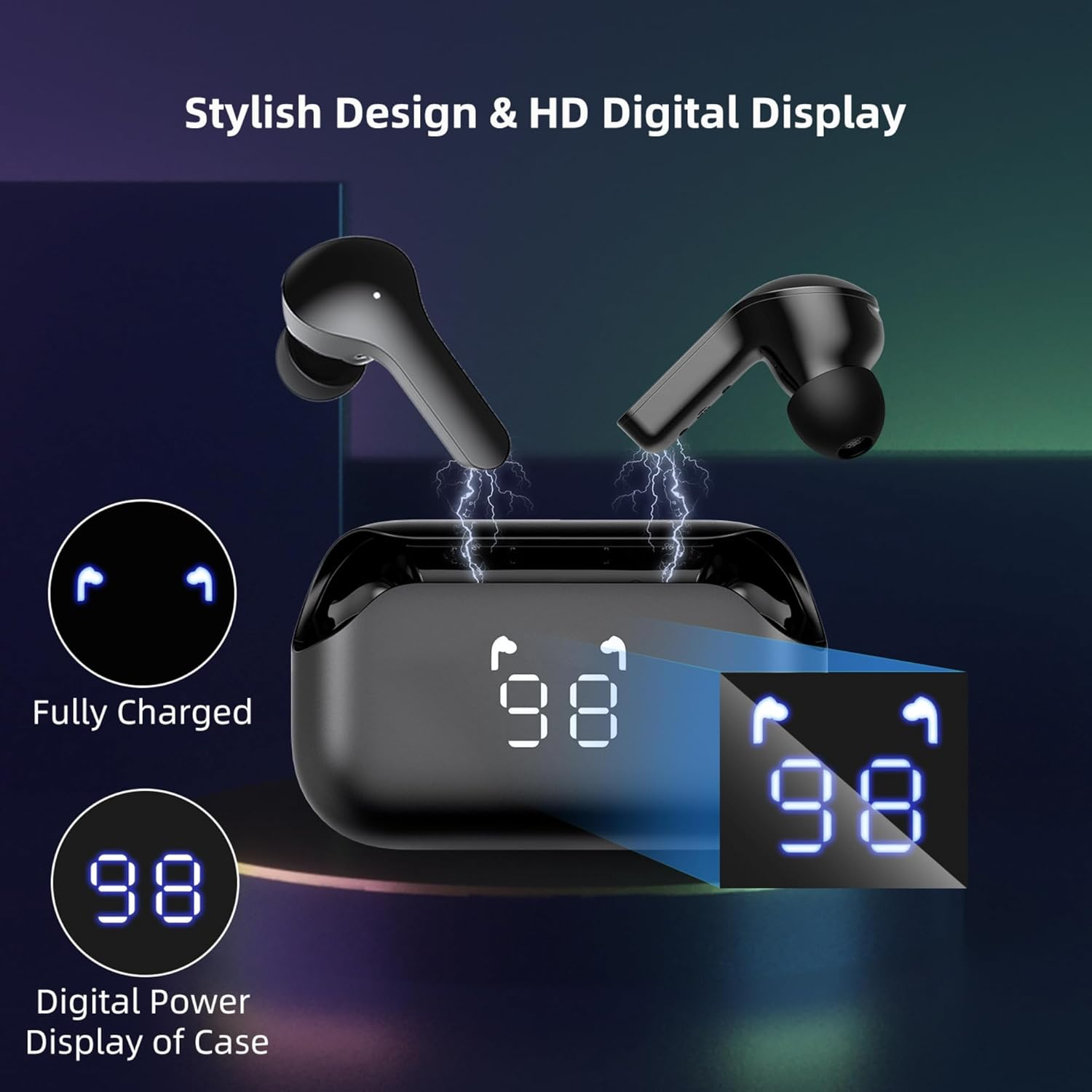 FRIAS Bluetooth Headphones In-Ear Headphones Wireless up to 6 Hours Battery Life Earbuds Suitable for Apple, Android Wireless Headphones Water-Repellent Noise Cancelling, Eqsmart, IPX5 image number 1