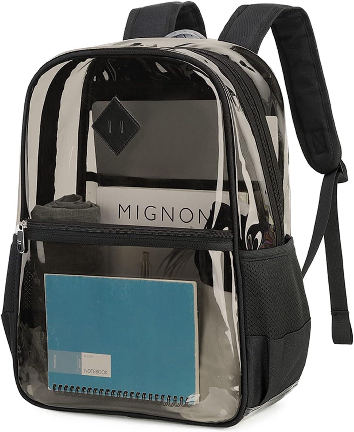 MUSEVOS Clear Backpack, Heavy Duty See through Book Bag for School, College Transparent PVC Bookback Stadium Approved