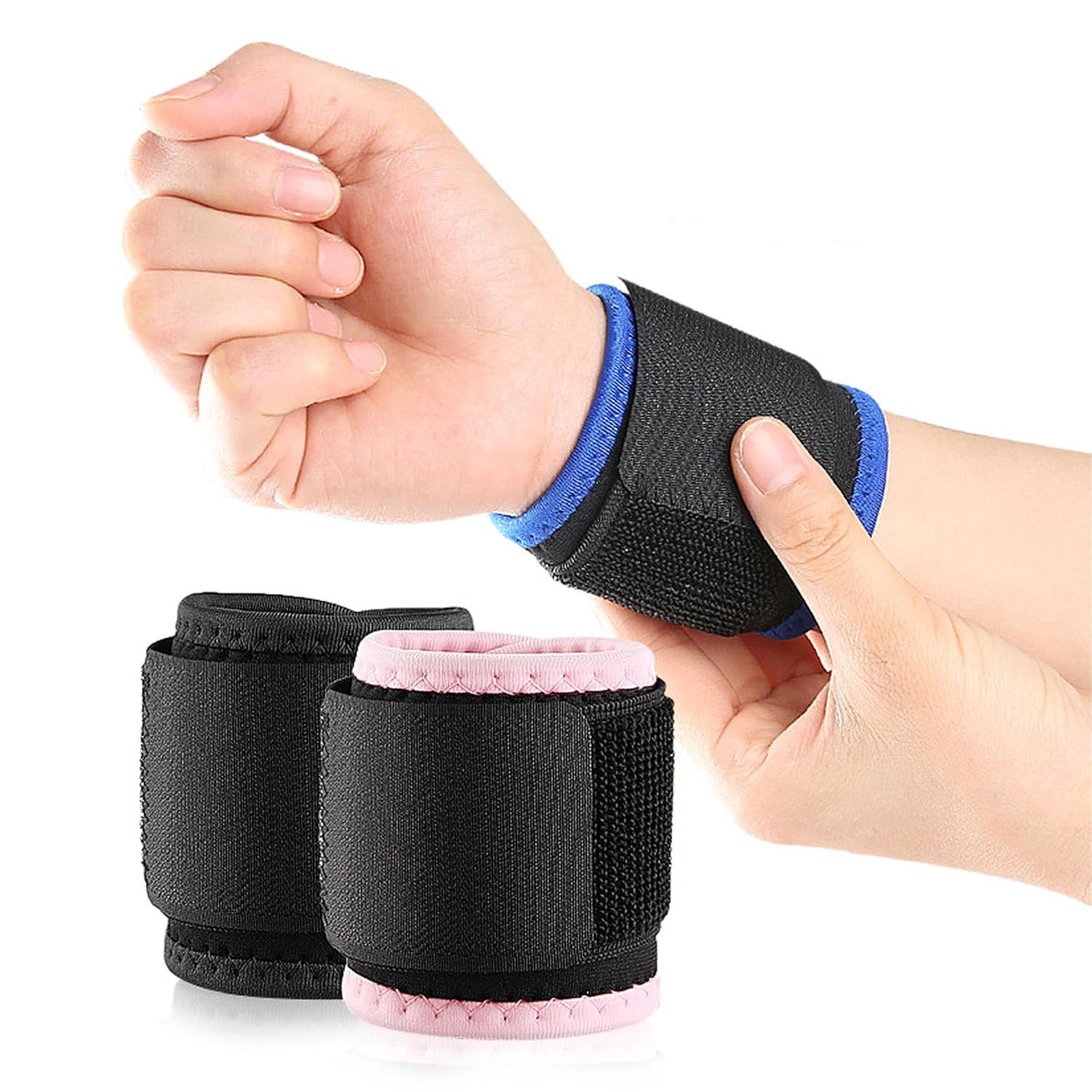 Wrist Brace 2 Pack - Wrist Support for Carpal Tunnel Pain Relief for Men & Women - Adjustable Wrist Straps for Weightlifting, Gym, Sports, Cycling - Comfortable & Flexible Wrist Guard for Sprains (Pink)