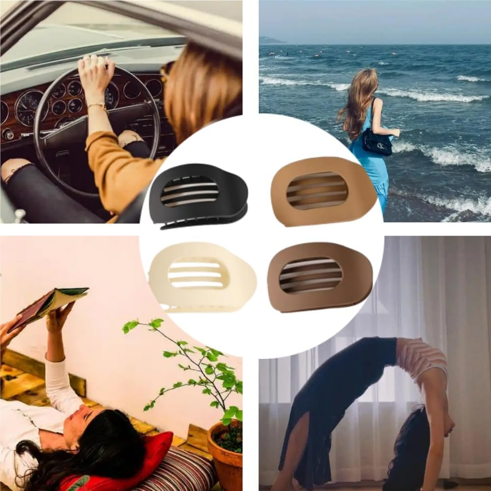 Naisfei 4 Pcs Flat Hair Claw Clips round Flat Hair Clips,Strong Hold Lay down Claw Clamps Hair Barrettes Alligator Clip,Flat Hair Claw Clips Fashion Matte Neutral Large Alligator Clips image number 1