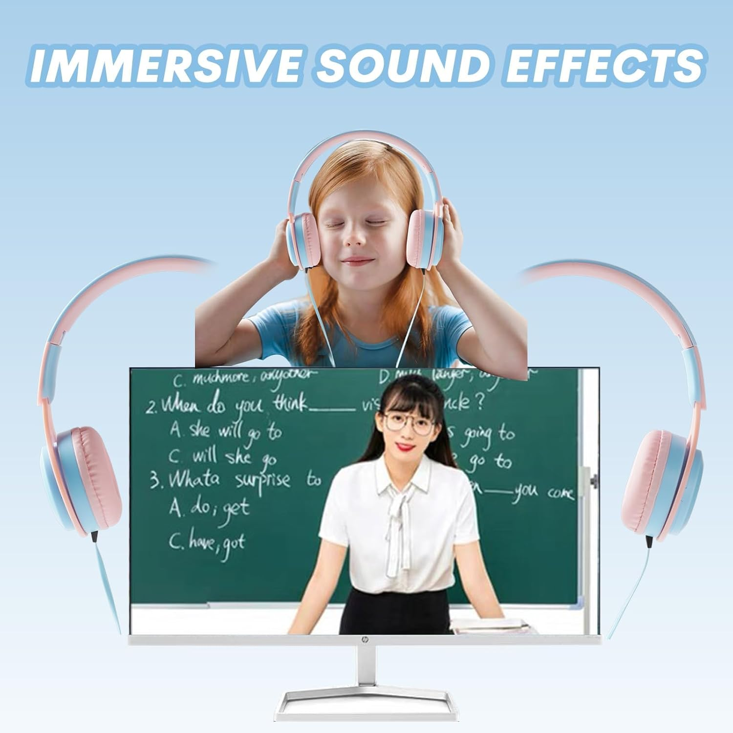 Children'S Headphones with Cable over Ear Children'S Headphones Wired Earphones Headphones for Children over Ear Adjustable Headband Foldable Adjustable Headphones with Volume Limiter for School - Pink image number 6