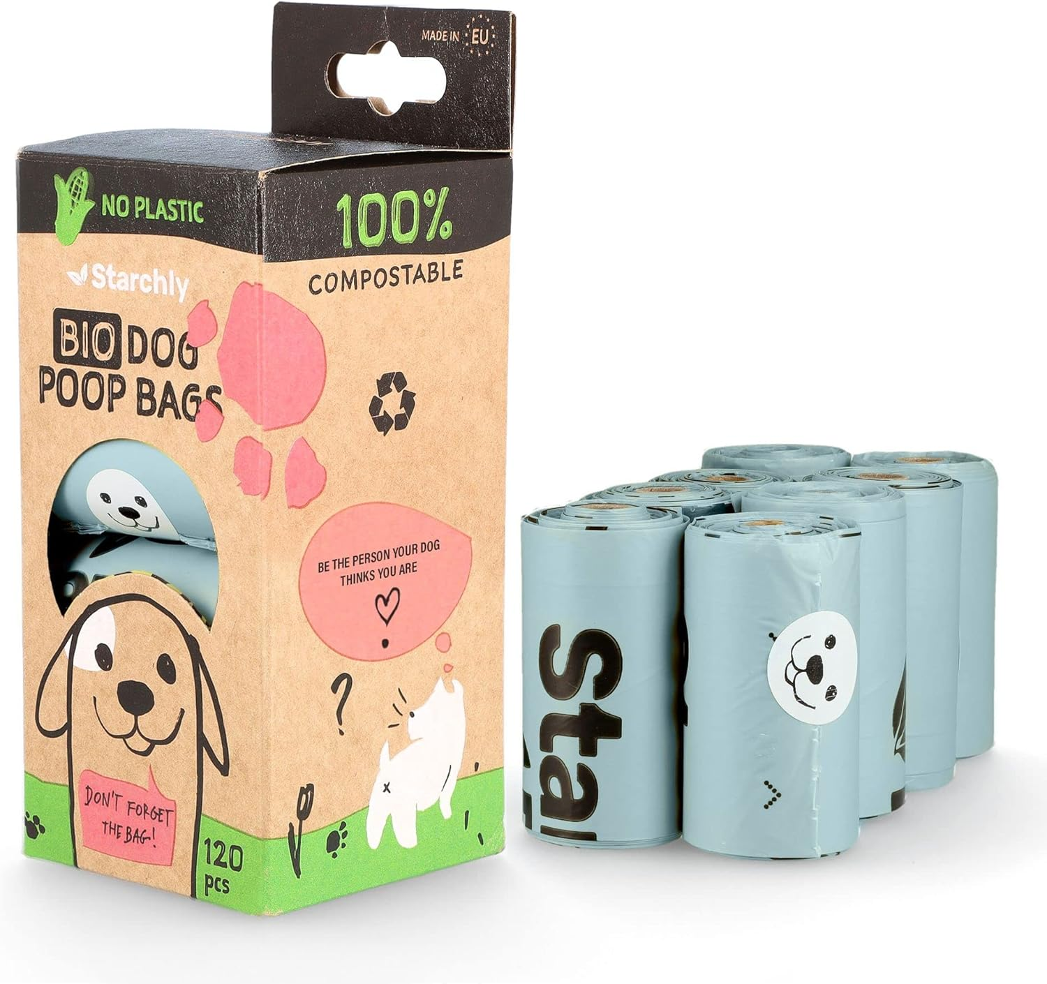 Starchly 120 Bags (8 Rolls of 15) - Blue - Eco-Friendly Leak Proof - Starch Based Materials - Compostable Dog Waste Bags image number 2