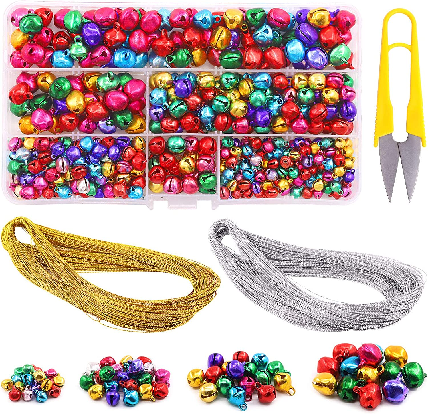 Swpeet 403Pcs Colorful 4 Sizes Christmas Jingle Bells Assortment Kit with 200M Gold Sliver Cord, Perfect for Christmas Party and Craft Decorations DIY image number 3