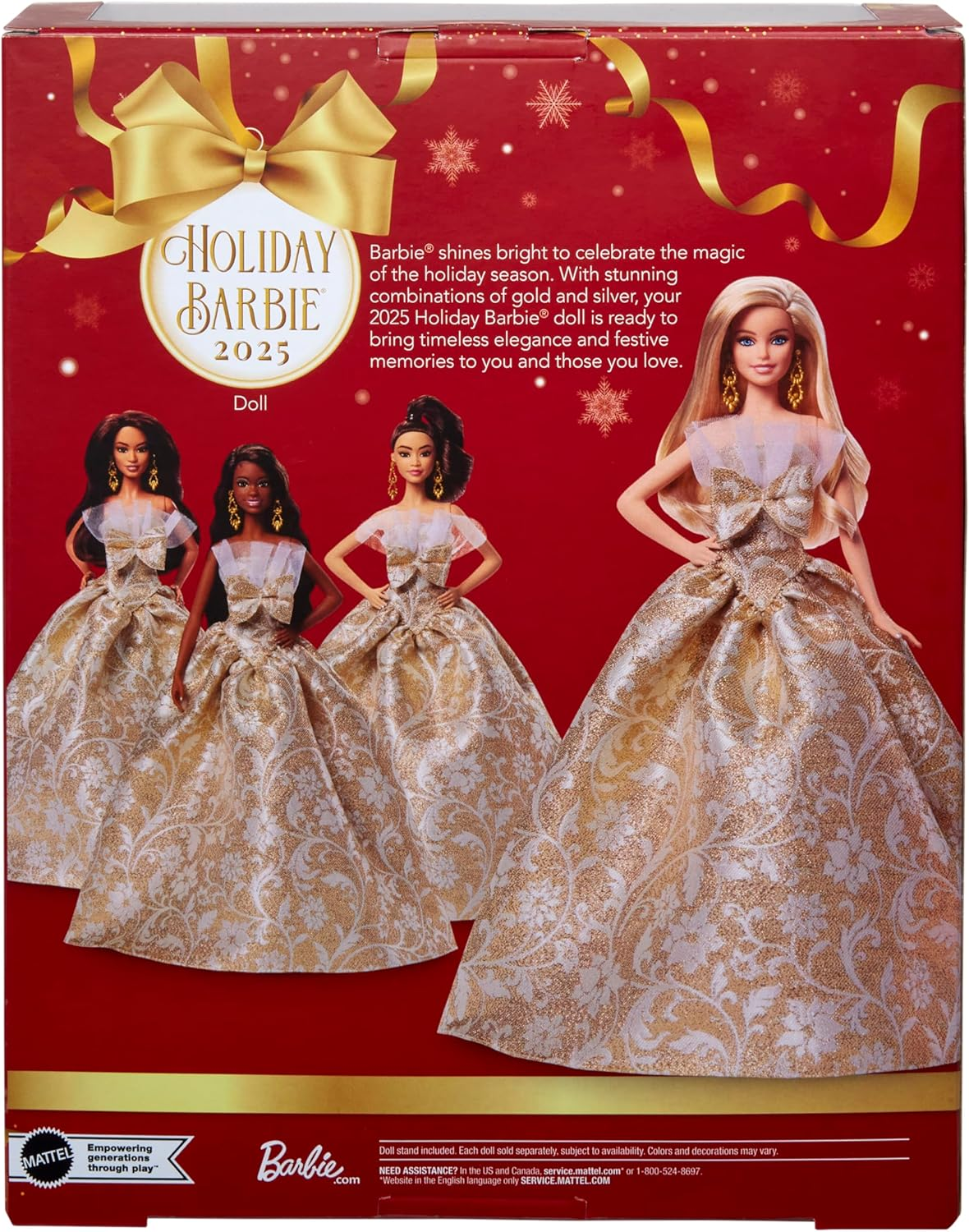 Barbie Signature Doll, 2025 Holiday Barbie Blonde Fashion Doll Wearing Silver & Gold Gown, Seasonal Collector Doll in Displayable Packaging & Doll Stand