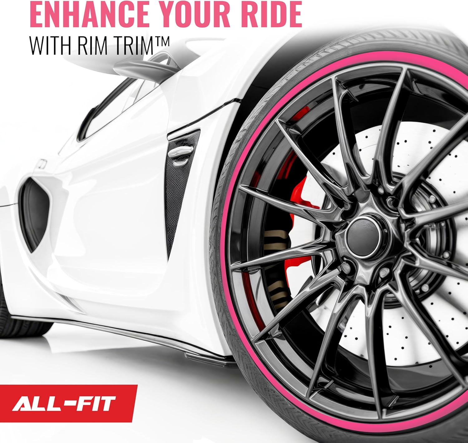 All-Fit Rim Trim Wheel Protection Strips for Curb Rash and Wheel Scratch Prevention &ndash; Made in the USA &ndash; Universal Fit (Pink) - Black image number 2