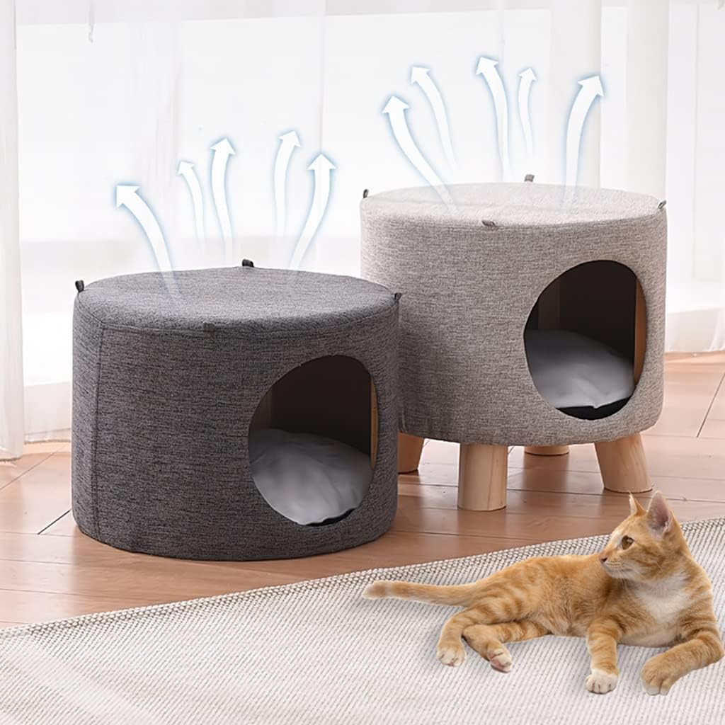 Indoor Cat Litter Stool Enclosed Cat Litter Cat Bed Four-Season Pet Litter(Color:Brown) image number 2