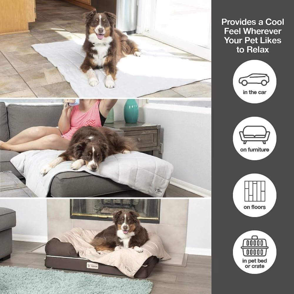 Petfusion Premium Dog Cooling Blanket. Ultra-Cool Lightweight Pet Blanket Absorbs & Releases Heat. Q-Max Rating >.38. Cool to the Touch Technology Great for All Seasons.