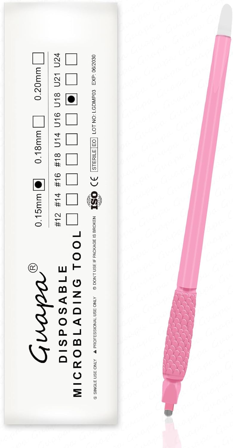 10 Pieces Disposable Eyebrow Pencil for Microblading - Manual Tattoo Tool with Nano Blade with Pigmented Sponge for Precise Eyebrow Modelling (10 Pieces, Pink, 18U, 0.15Mm #2) image number 1