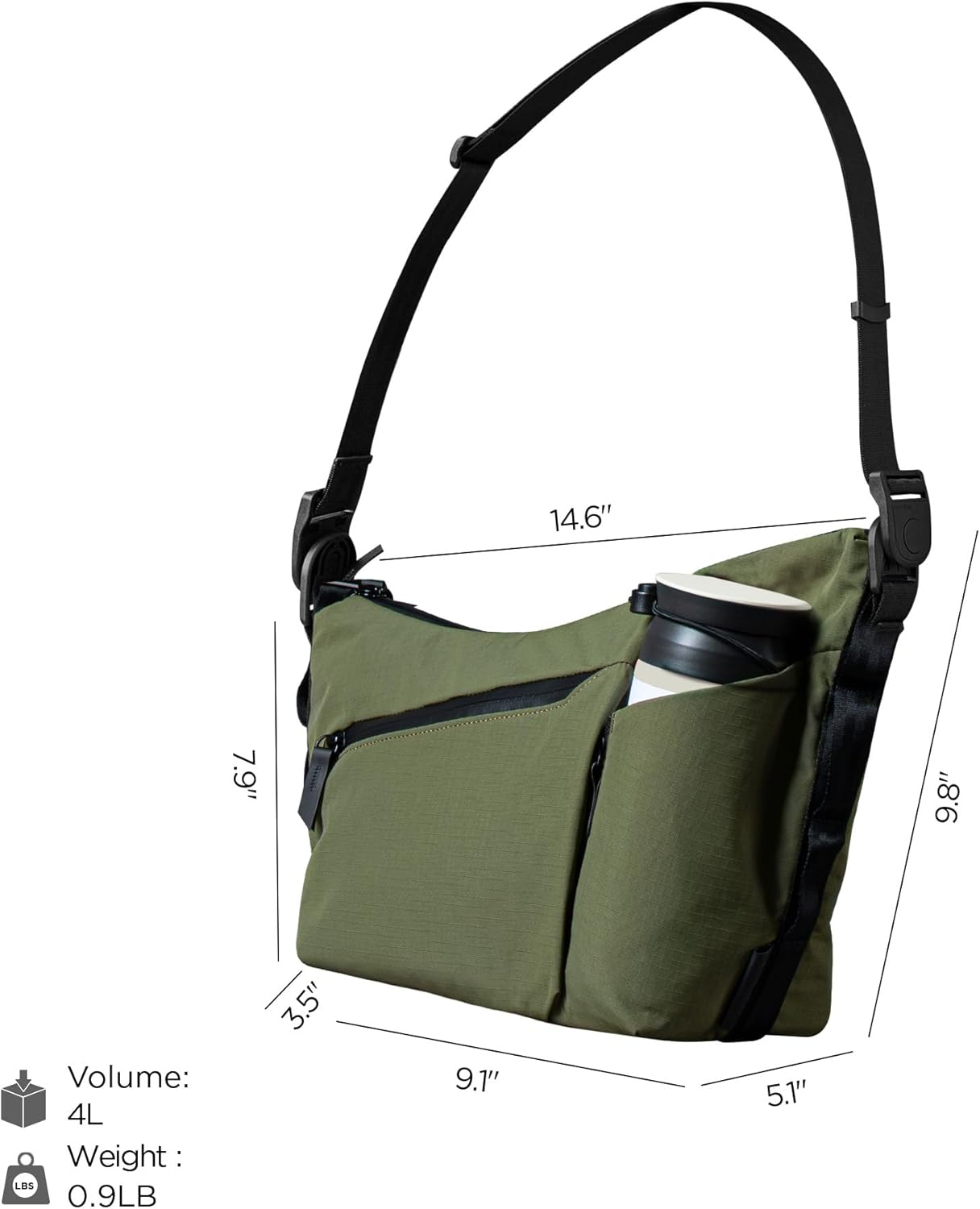 ALPAKA Flow Satchel 4L - Crossbody Bag, Water Resistant Shoulder Bag, Expandable Bottle Pocket, YKK Zippers, Key Tether - Black image number 4