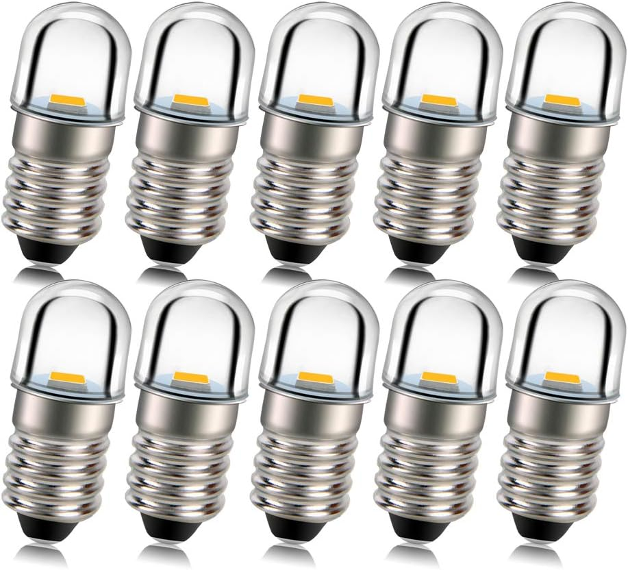Ruiandsion 10Pcs E10 LED Bulb 3V E10 Base Socket 1W White Replace Torch Headlight Headlamp Mini Head Lamp Flashlight Bulbs,Non-Polarity