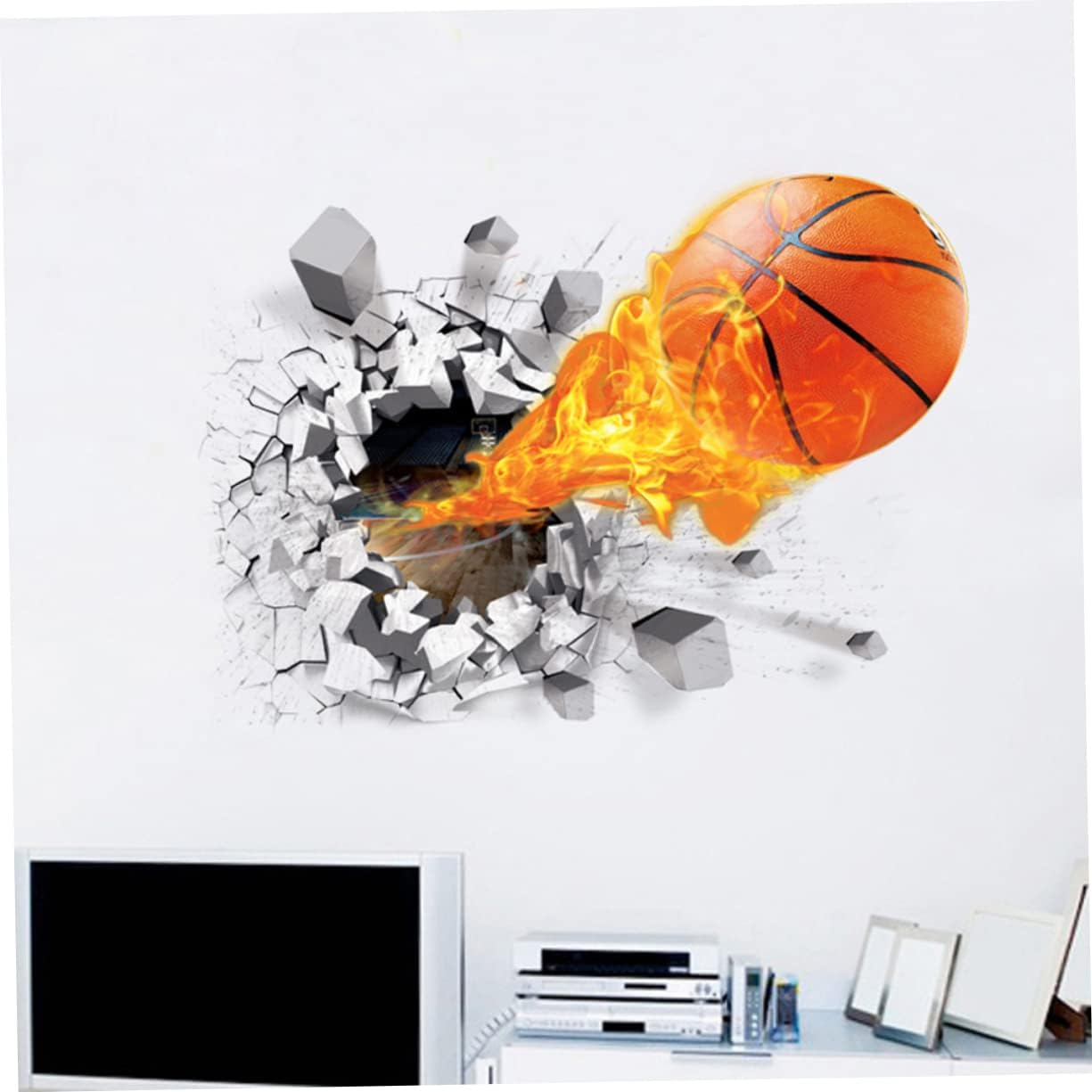 3D Basketball Wall Sticker Removable Mural Decal for Kids Room Living Room Fun Sports Decoration for Smooth Surfaces image number 1