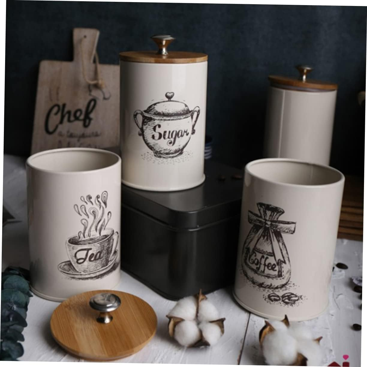 LABRIMP 3Pcs Vintage Kitchen Storage Jars Airtight Coffee Tea and Sugar Canisters with Lids Decorative Dry Food Containers for Home Organization image number 6