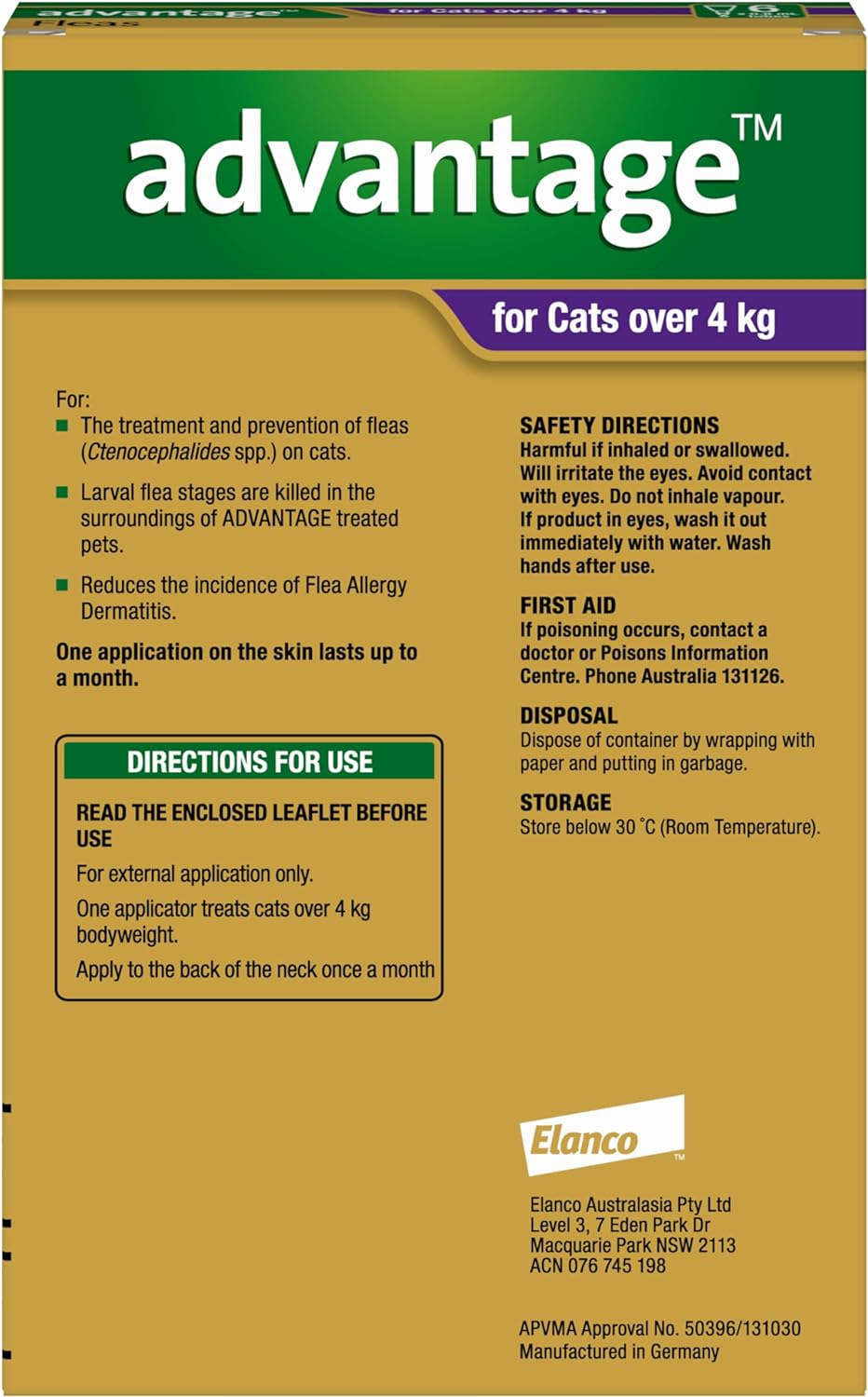 Advantage Fleas for Cats over 4Kg - 4 Pack
