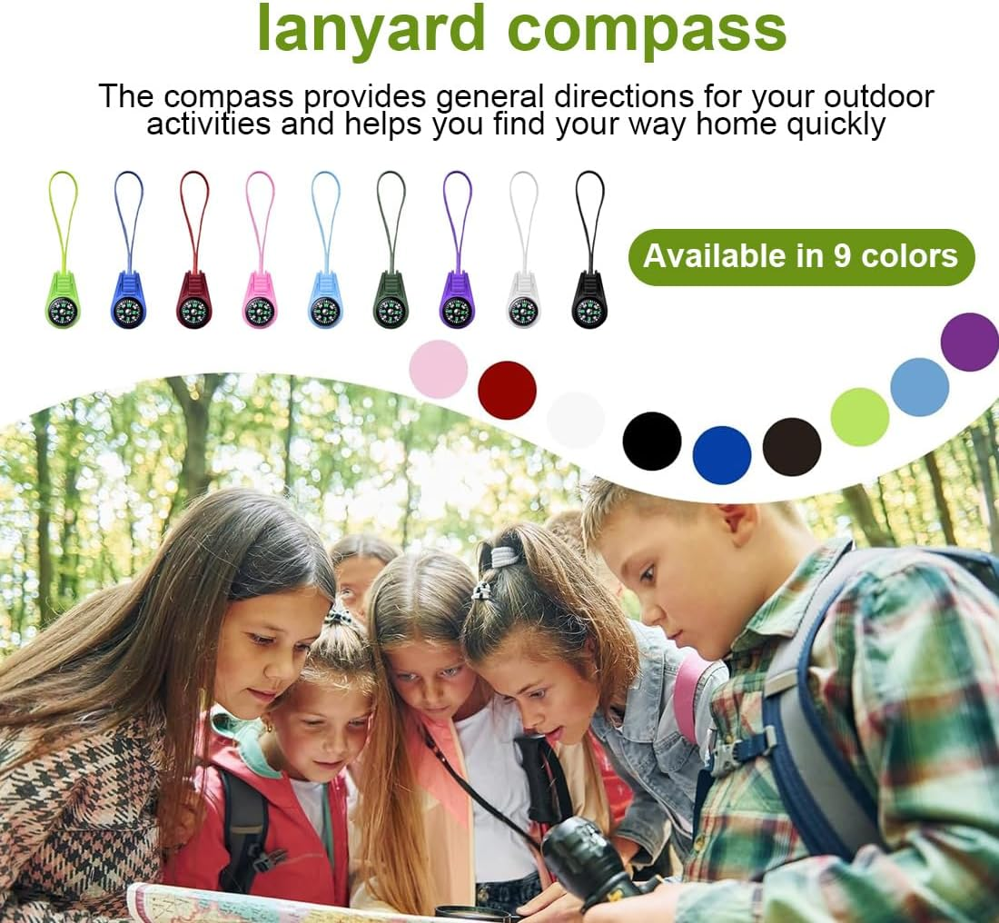 SIRLOMU Pack of 9 Mini Compass, Survival Compass, Children'S Compass for Outdoor, Guide Children'S Gifts, Mini Compass for Outdoor Sports Camping Hiking (Multi-Colour) image number 3
