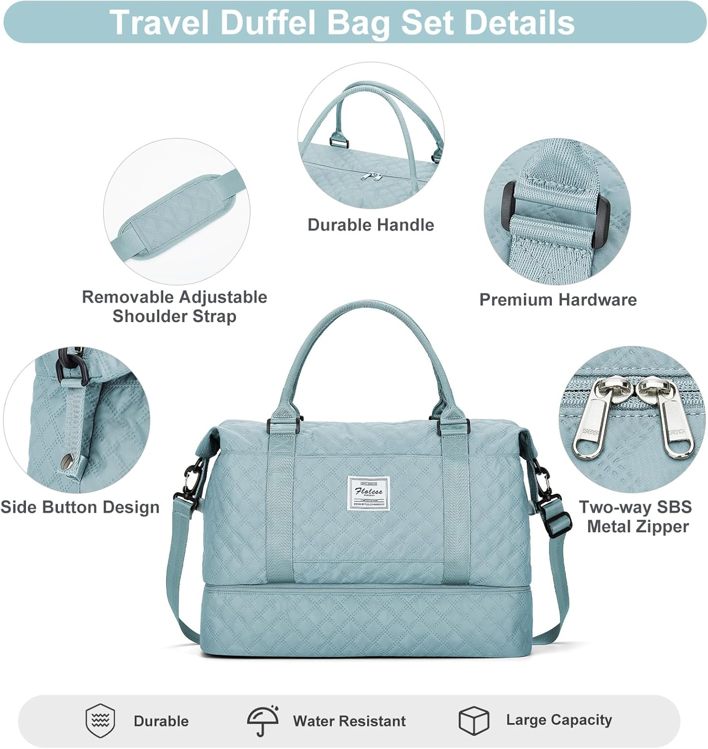 Travel Weekender Bag for Women, Carry on Overnight Bag with Shoes Compartment & Trolley Sleeve,Personal Item Bag image number 7