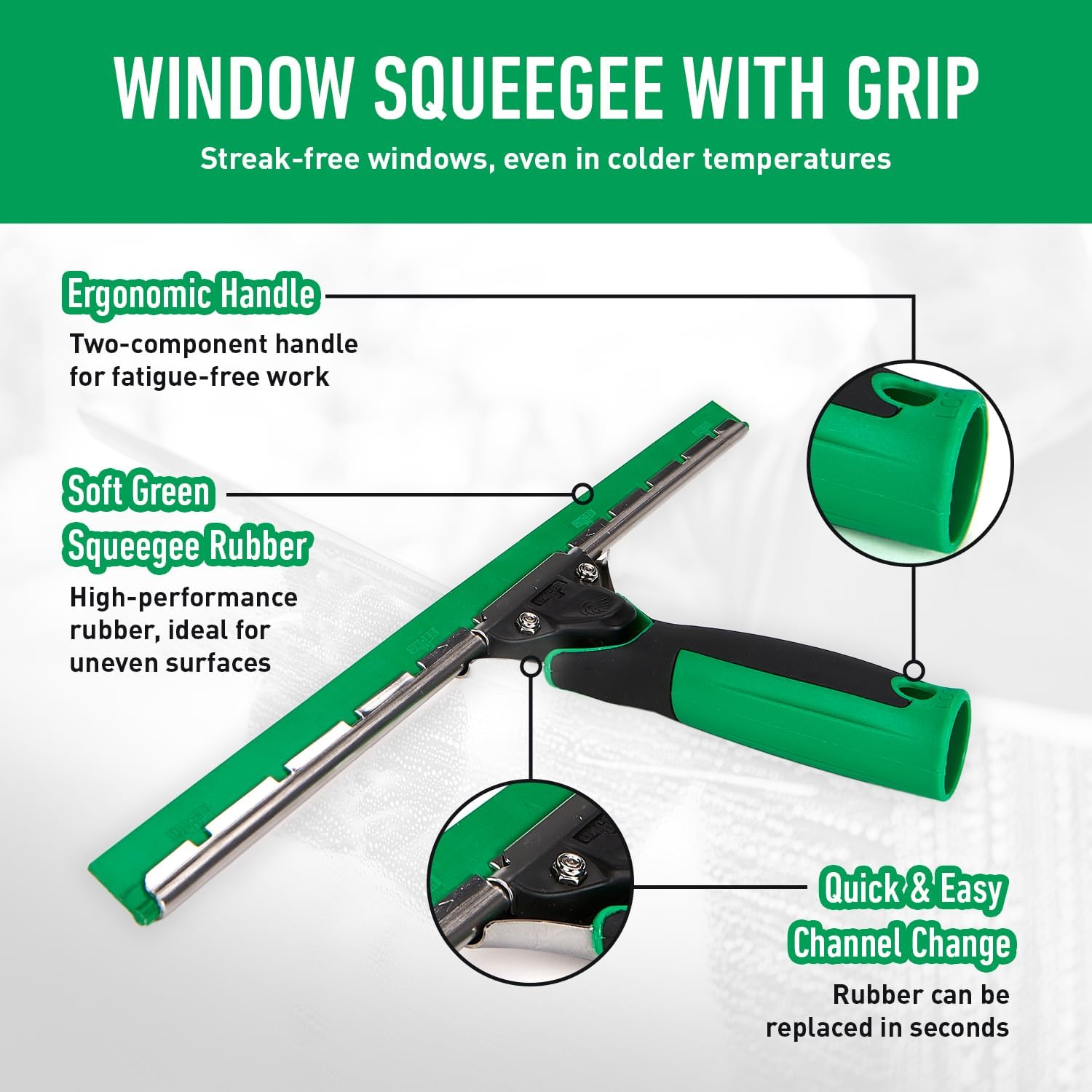 UNGER AK013 Window Cleaning Kit 3-In1 Starter Set - Window Squeegee, Microfibre Power Washer with T-Bar Handle, 18L Cleaning Bucket - Professional Window Cleaner Equipment, Green image number 3