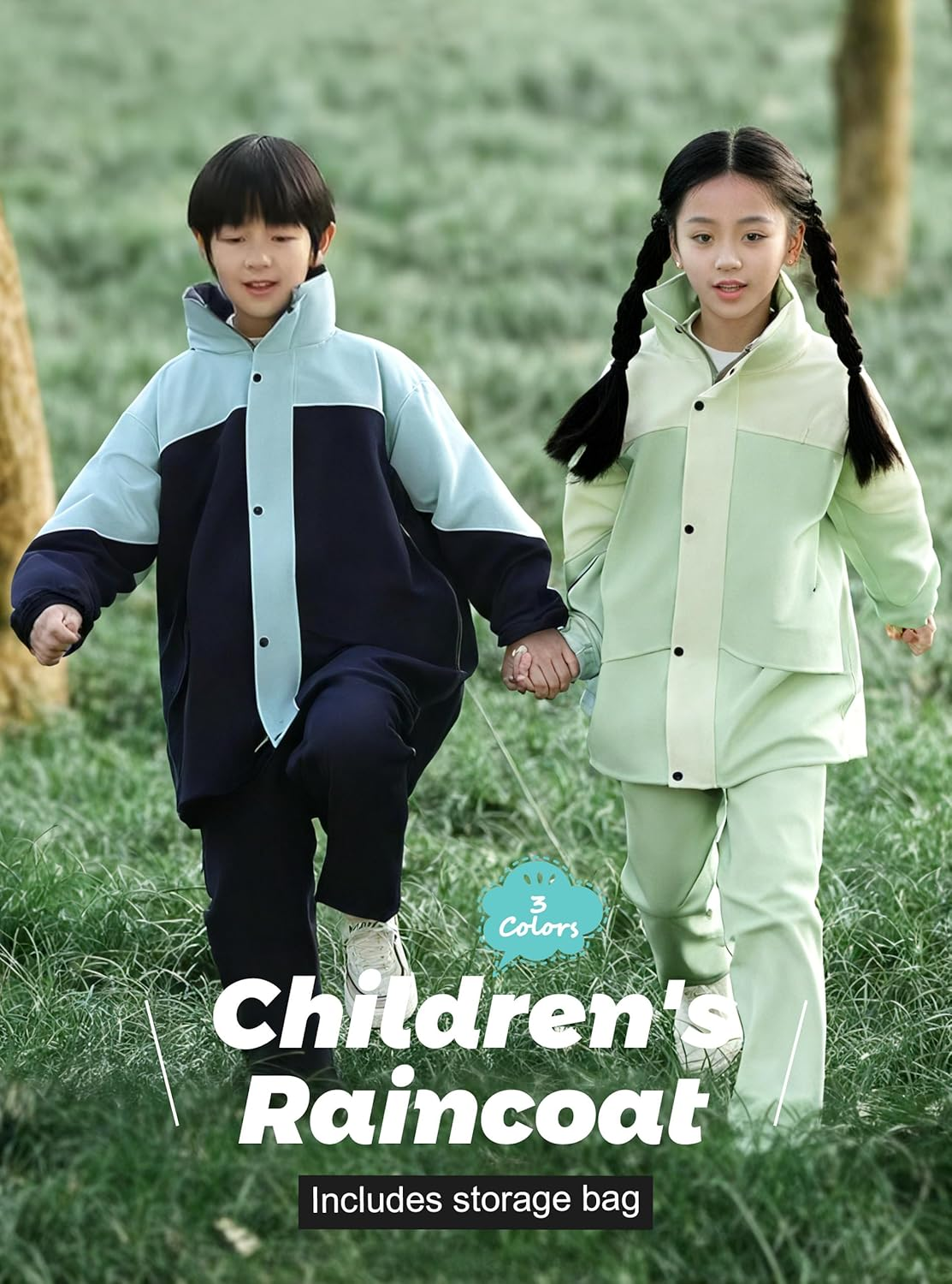 Volunboy Kids Waterproof Suit, Hooded Raincoat Jacket and Trousers Set Puddle Suit with Zip for Boys Girls 8-14 Years image number 6