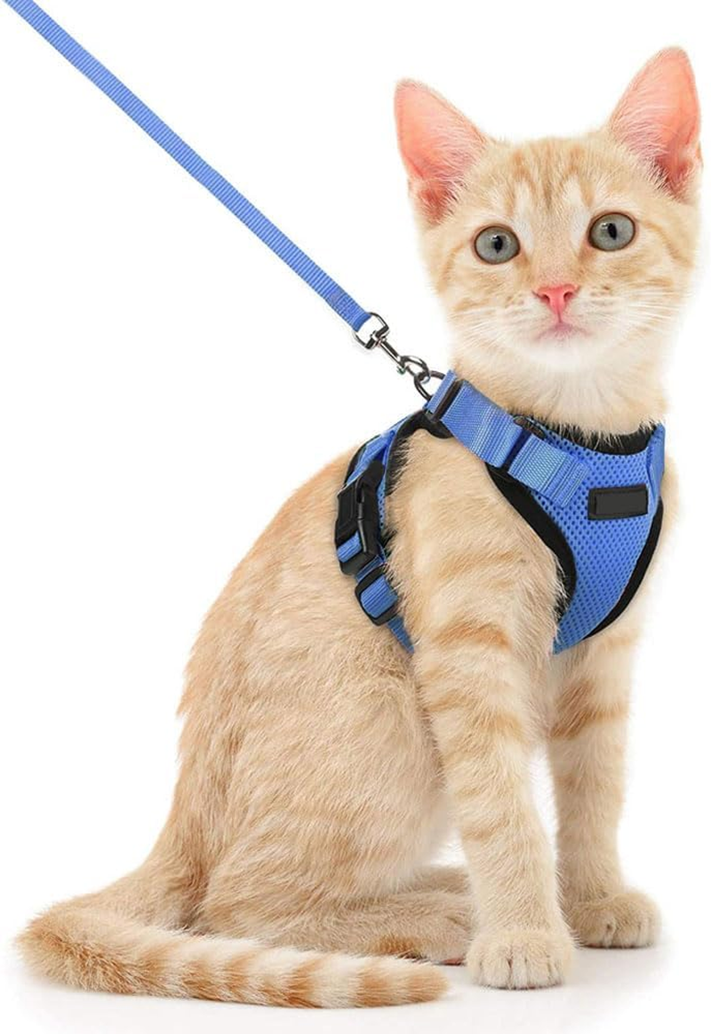 Voarge Cat Harness, Adjustable with 150 Cm Leash, Safety Cat Harness for Small Medium Large Adult Cats, Puppies, Cat Harness for Walking Travel(Light Blue, S)