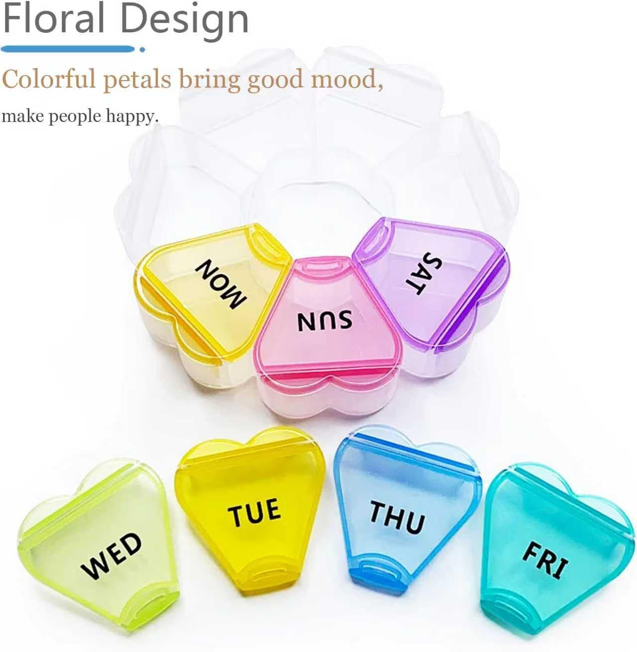 MOLN HYMY Cute Weekly Pill Box 7 Day, round Floral Pill Case Organizer 1 Time a Day, Rainbow Pill Container Once Daily, Large Medicine Dispenser for Vitamin/Fish Oil/Medication/Supplements image number 3