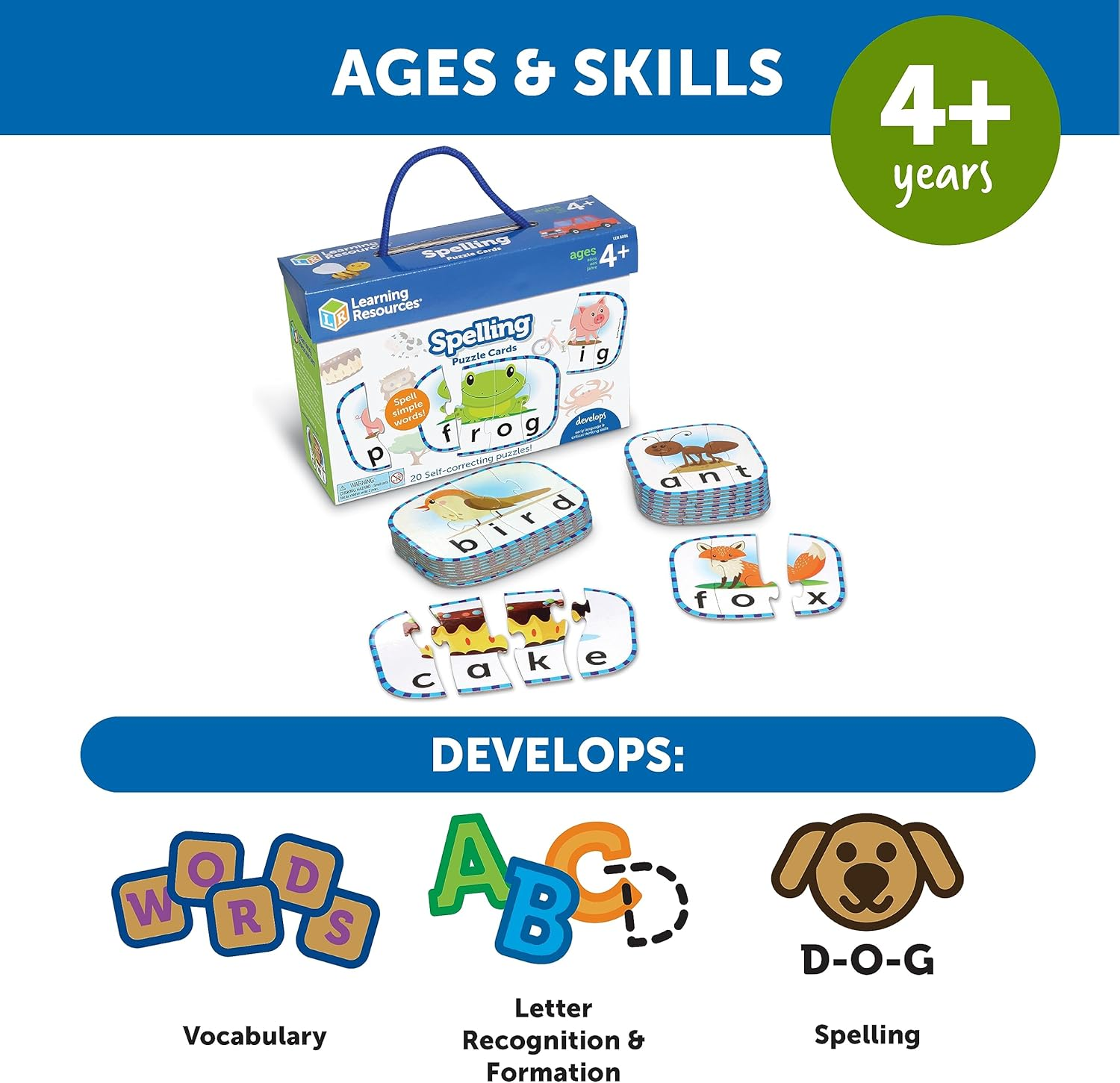Learning Resources Spelling Puzzle Cards, Kindergarten Readniness, Self Correcting Puzzles, Ages 4+ (Multi) image number 2