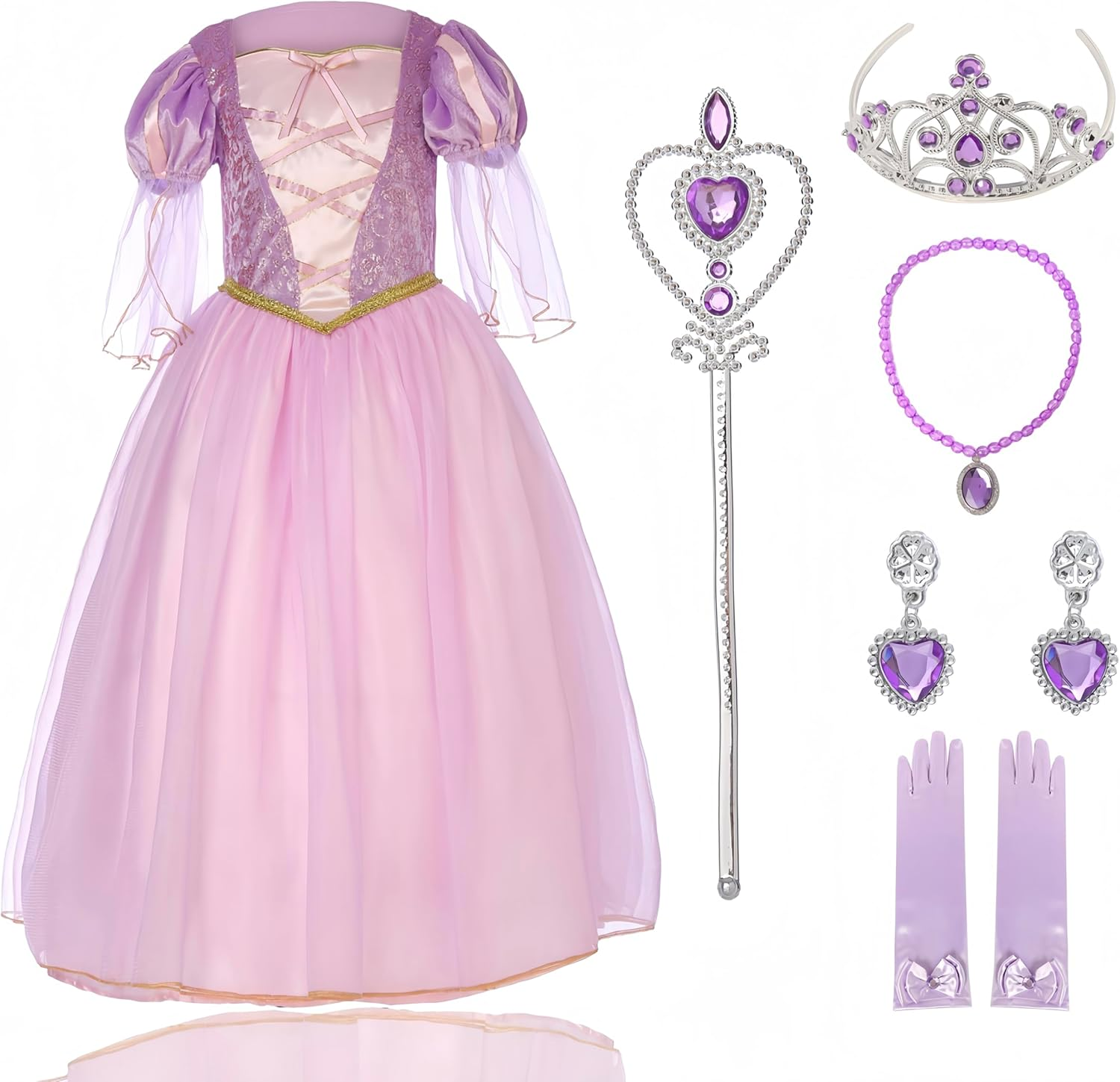 Lingway Toys Luxury Girls Princess Dress up Costumes,Rapunzel Cosplay Dress with Accessories