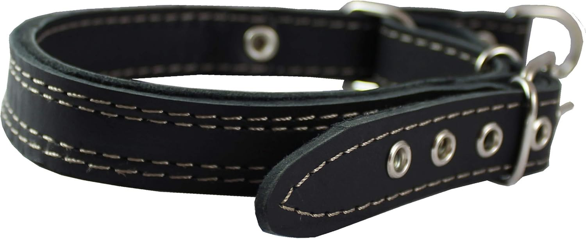 Martingale Genuine Black Double Ply Leather Dog Collar Choker Medium to Large Fits 17.5"-21" Neck.