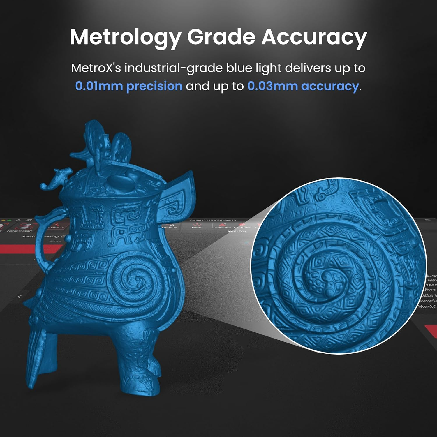 Revopoint Metrox 3D Scanner for 3D Printing, Handheld 3D Printer Scanner Metrology-Grade Precision 0.01Mm, Blue Laser&Structured Light, for Metal Dark Object Scanning, Support Windows Macos, Advanced image number 2