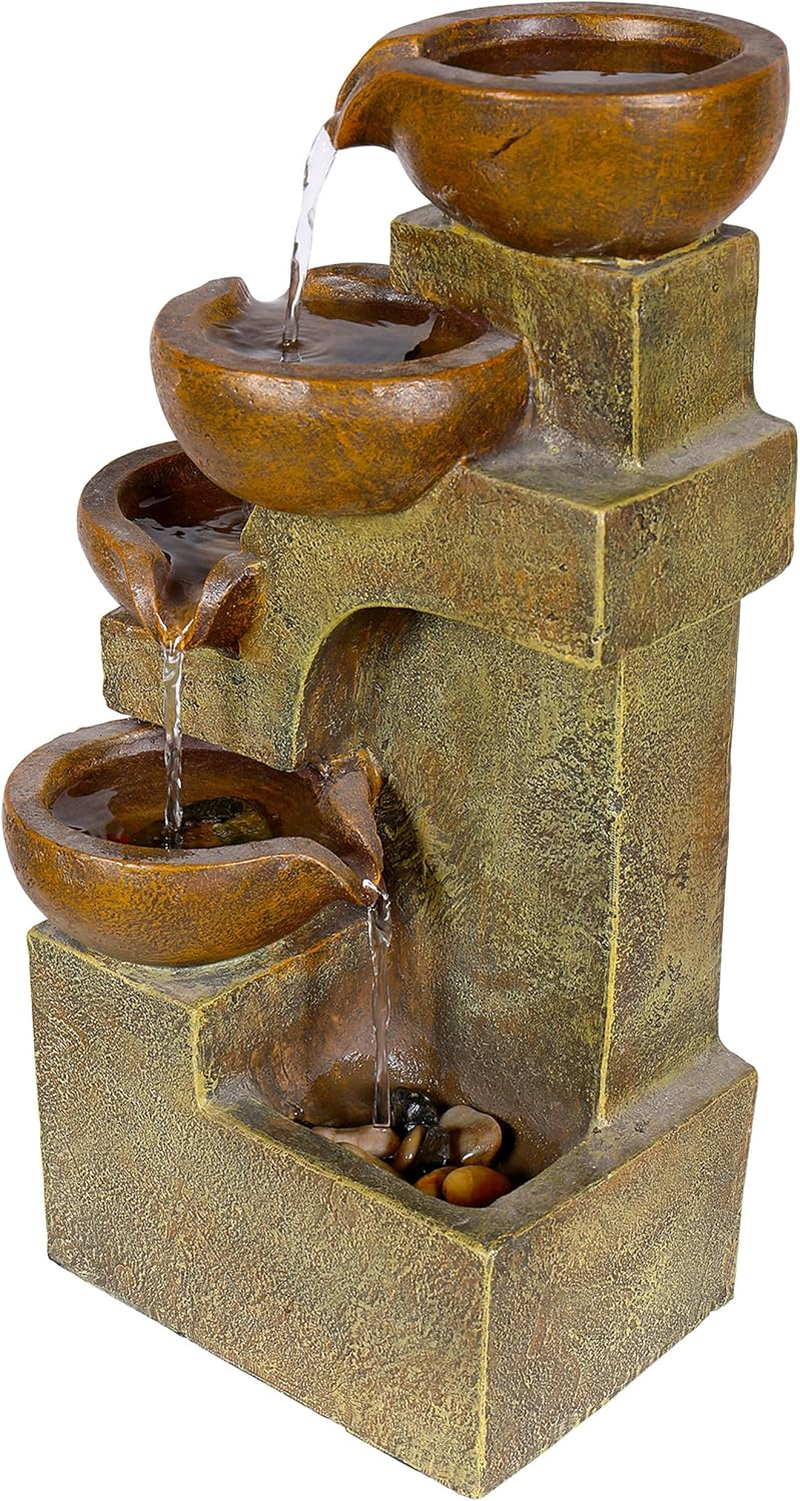 Alpine Corporation WCT726 Indoor/Outdoor Tabletop Tiered Pouring Pots Waterfall Fountain with Natural Stone Look, 16", Brown image number 4