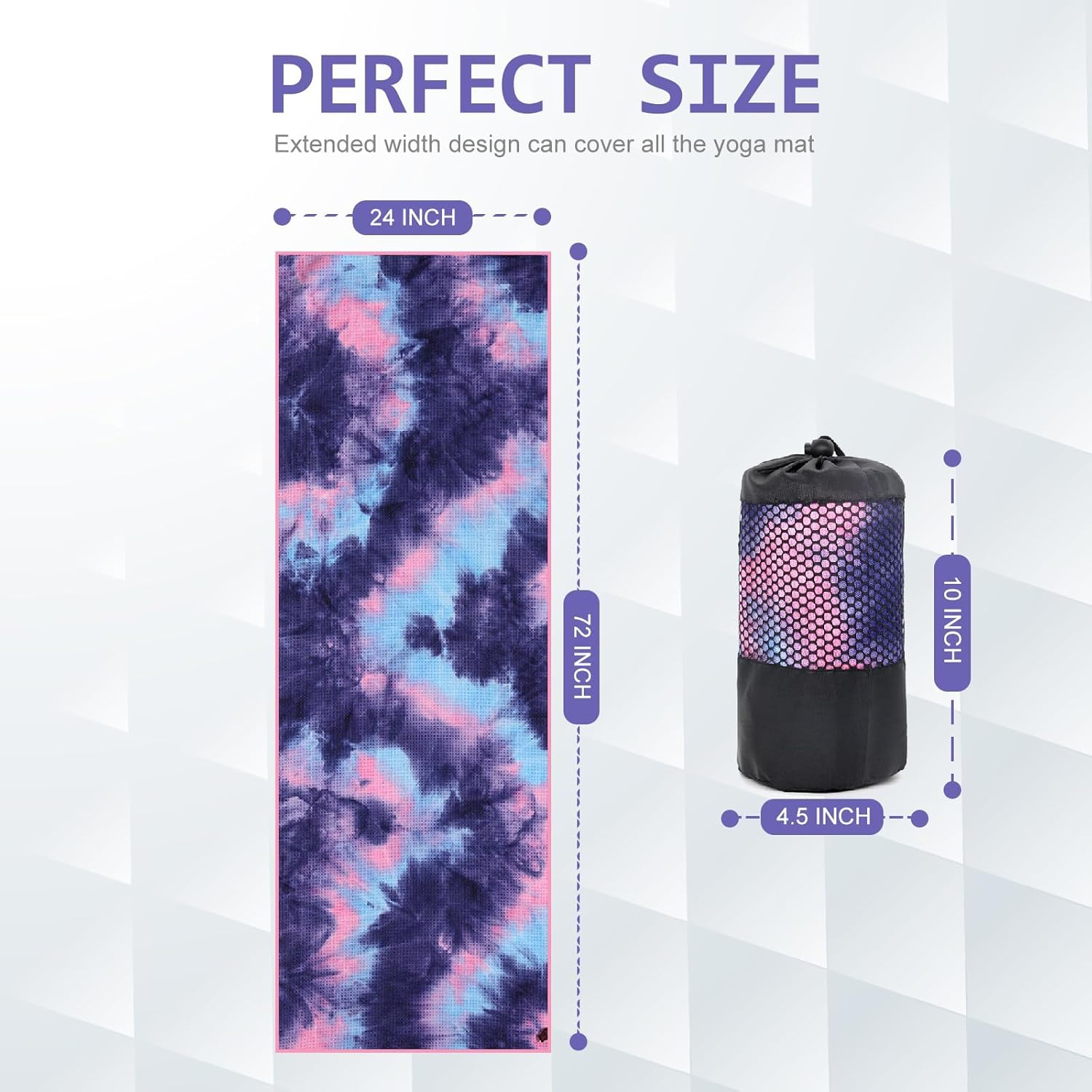 Hot Yoga Towel, Microfiber Non Slip Yoga Mat Towel, 183&times;63Cm, with Grip Dot Sweat Absorbent Towel, Foldable Skidless, for Hot Yoga, Pilates and Fitness