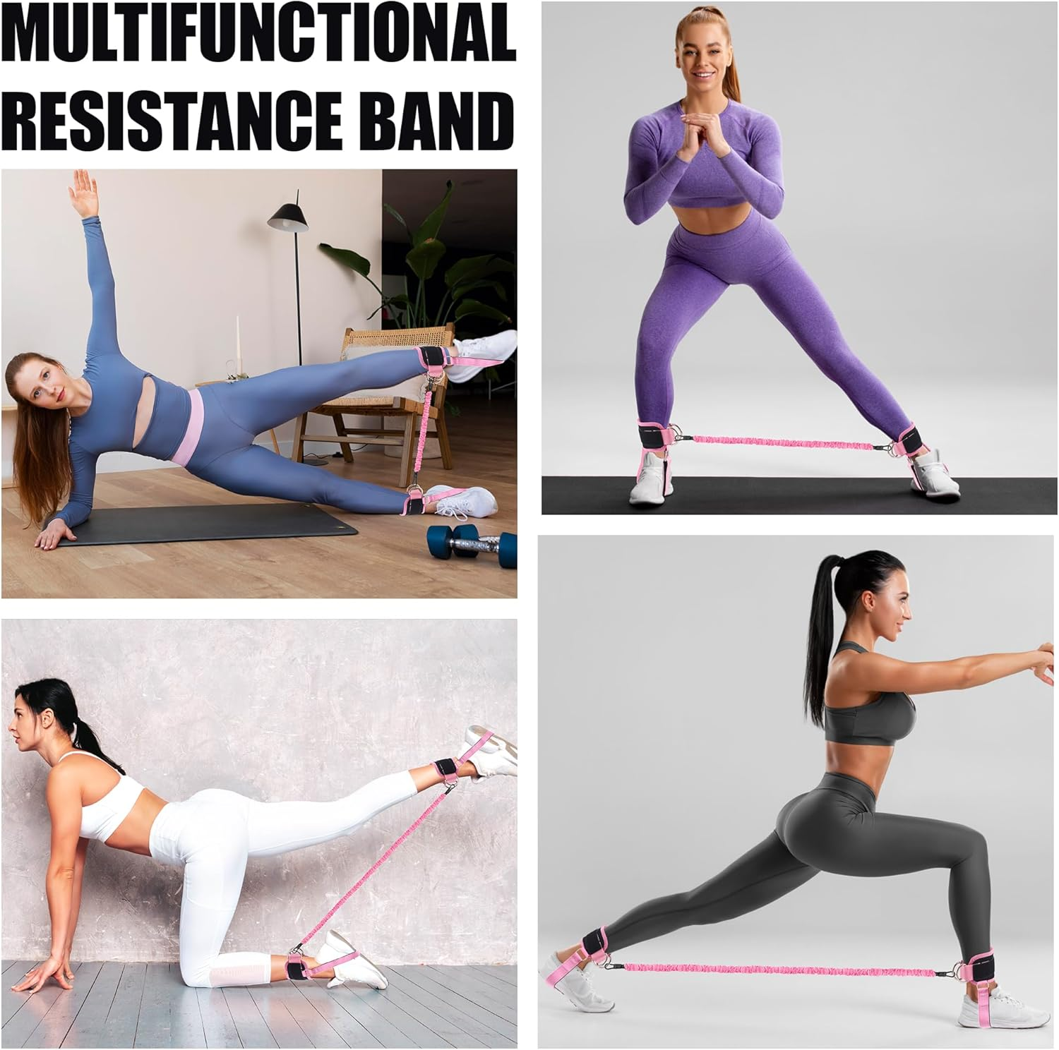 Wood Homing Ankle Resistance Bands with Cuffs - 3 Level Ankle Weight Exercise Band with Adjustable Cable Kickback Ankle Strap Leg Glute Booty Fitness Equipment for Women Gym Home Stretch Pilate Yoga image number 1