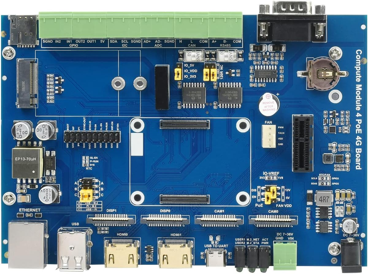 Waveshare Industrial Iot Mini-Computer Based on Raspberry Pi Compute Module 4 (Included) Waveshare CM4 Industrial Iot Board inside Poe 5G/4G Metal Case with Cooling Fan image number 6